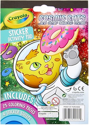 Crayola Almohadilla de actividad y colorear, gatos cósmicos, 25 páginas para colorear de gatos y 4 hojas de calcomanías, regalo para niños