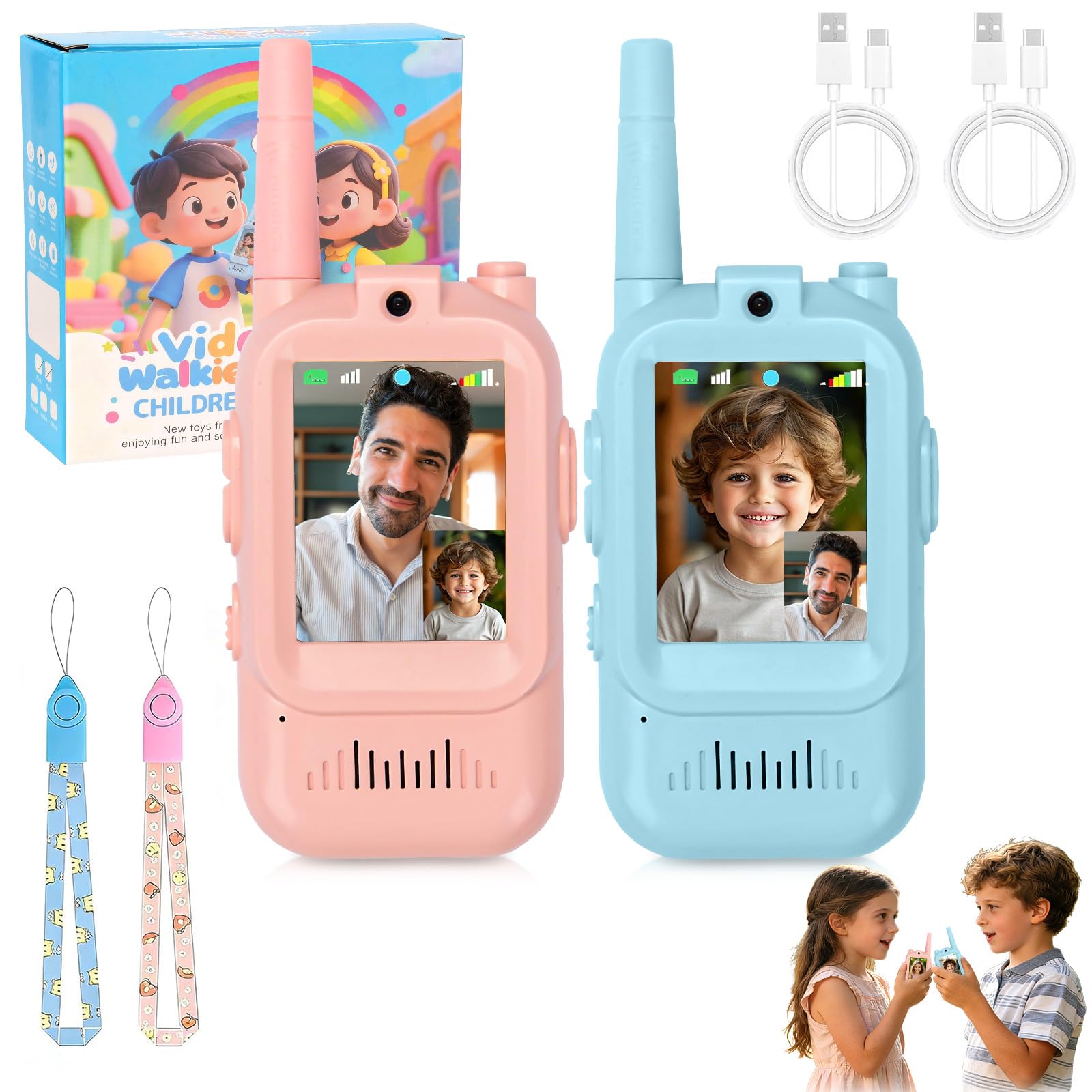 Walkie Talkies for Kids 2PCS Video Walkie Talkies Easter Gifts for Kids Rechargeable with Voice Changer & Camera