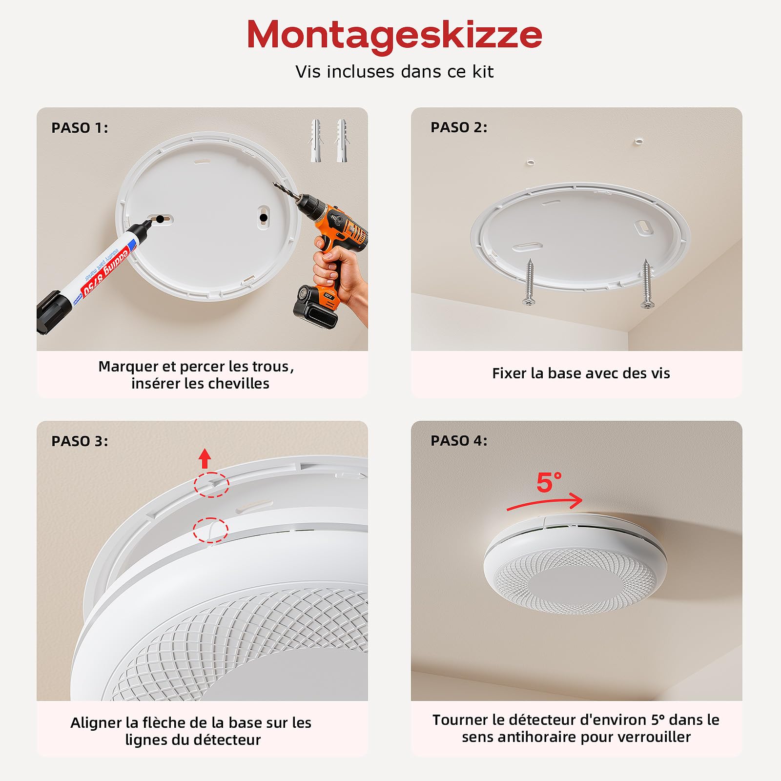 Safeliveo Détecteur de fumée WiFi avec Batterie 10 Ans, Notifications Via Application et Auto-Test, Alarme Incendie Intelligente Compatible Tuya & Smart Life, 2 pièce