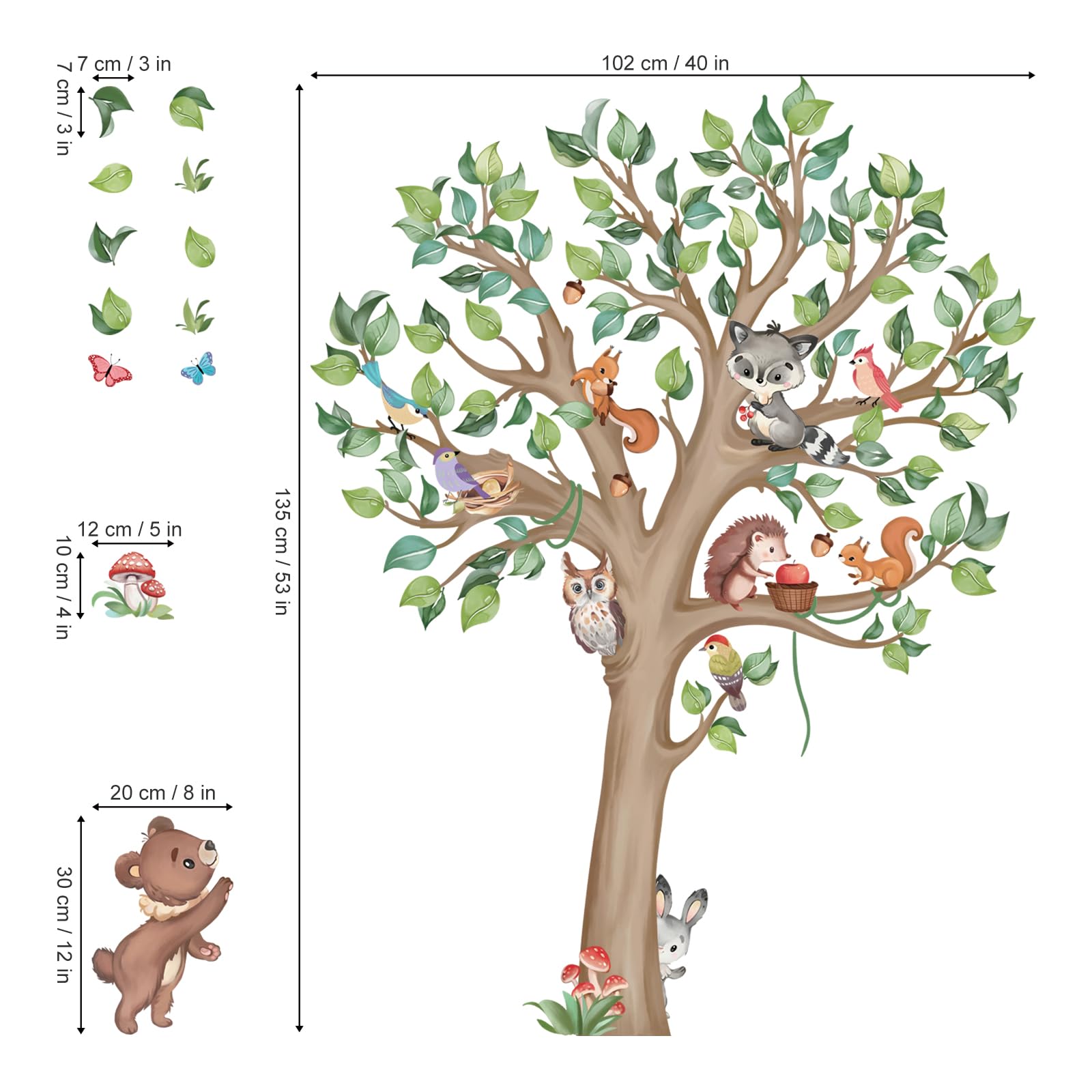wondever Adesivi Murali Animali Foresta Albero Grande Sticker da