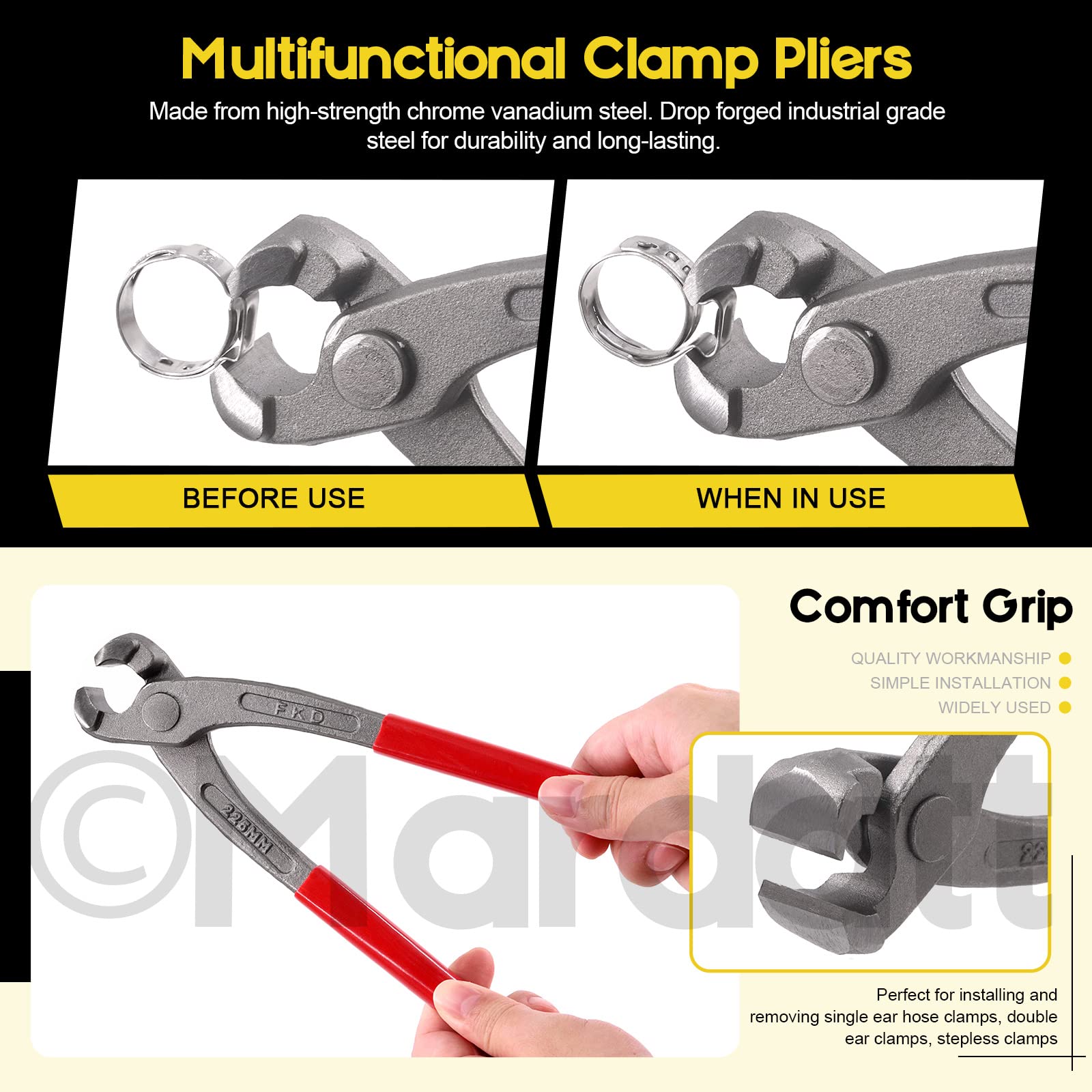 Mardatt 47Pcs Single Ear Stepless Hose Clamps with Ear Clamp Pincer Pliers Crimper Tool & PEX Pipe Cutter - Image 3