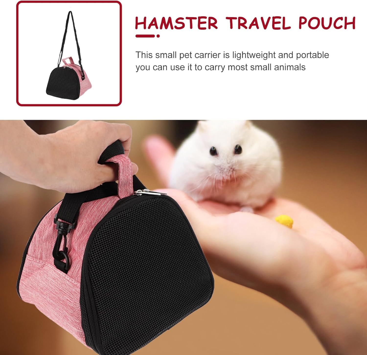 Guinea Pig Carrier Hamster Travel Bag Portable Breathable Mesh Pet Carrier Adjustable Shoulder Strap Large Pink Outgoing Small Animal Travel Pouch