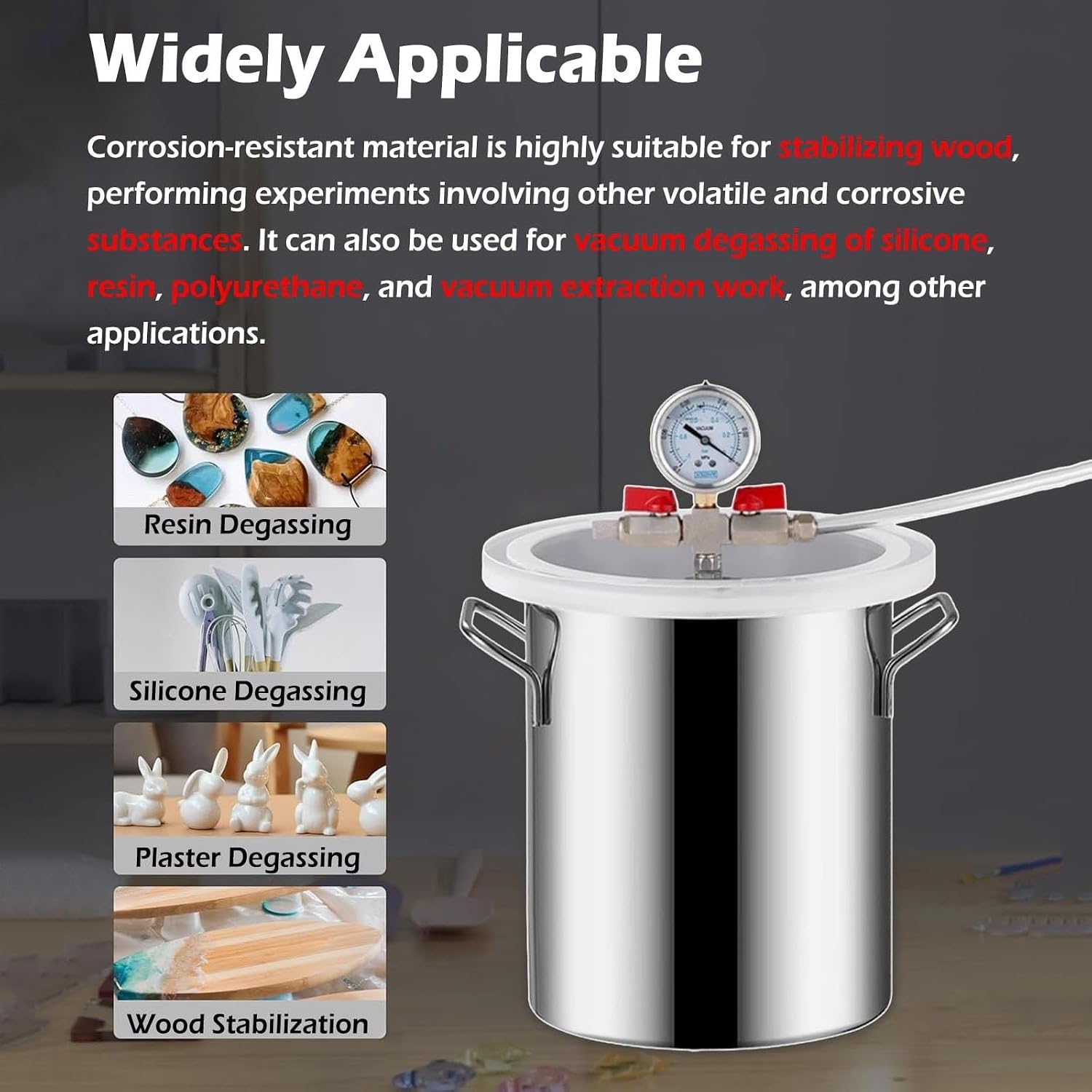 Stainless Steel Vacuum Degassing Chamber, Laboratory Vacuum Kit, 2 3 6 13 20 Gallon Vacuum Chamber, With Clear Acrylic Lid And Hose, For Casting Resin, Epoxy Resin, Stabilizing Wood(50L/13Gal(40x40cm/