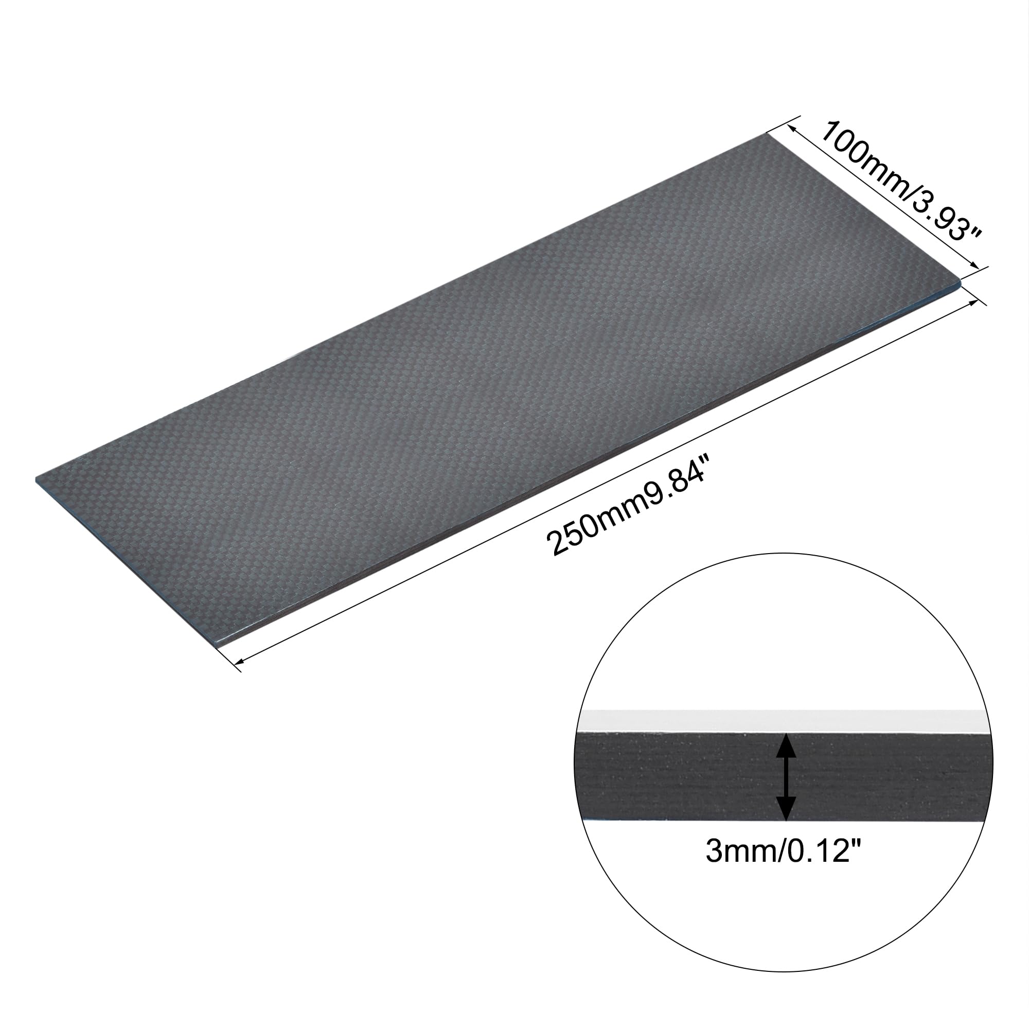 sourcing map Kohlefaserplatte Platten Ersatz 250mm x 100mm x 3mm (glatt glänzend)