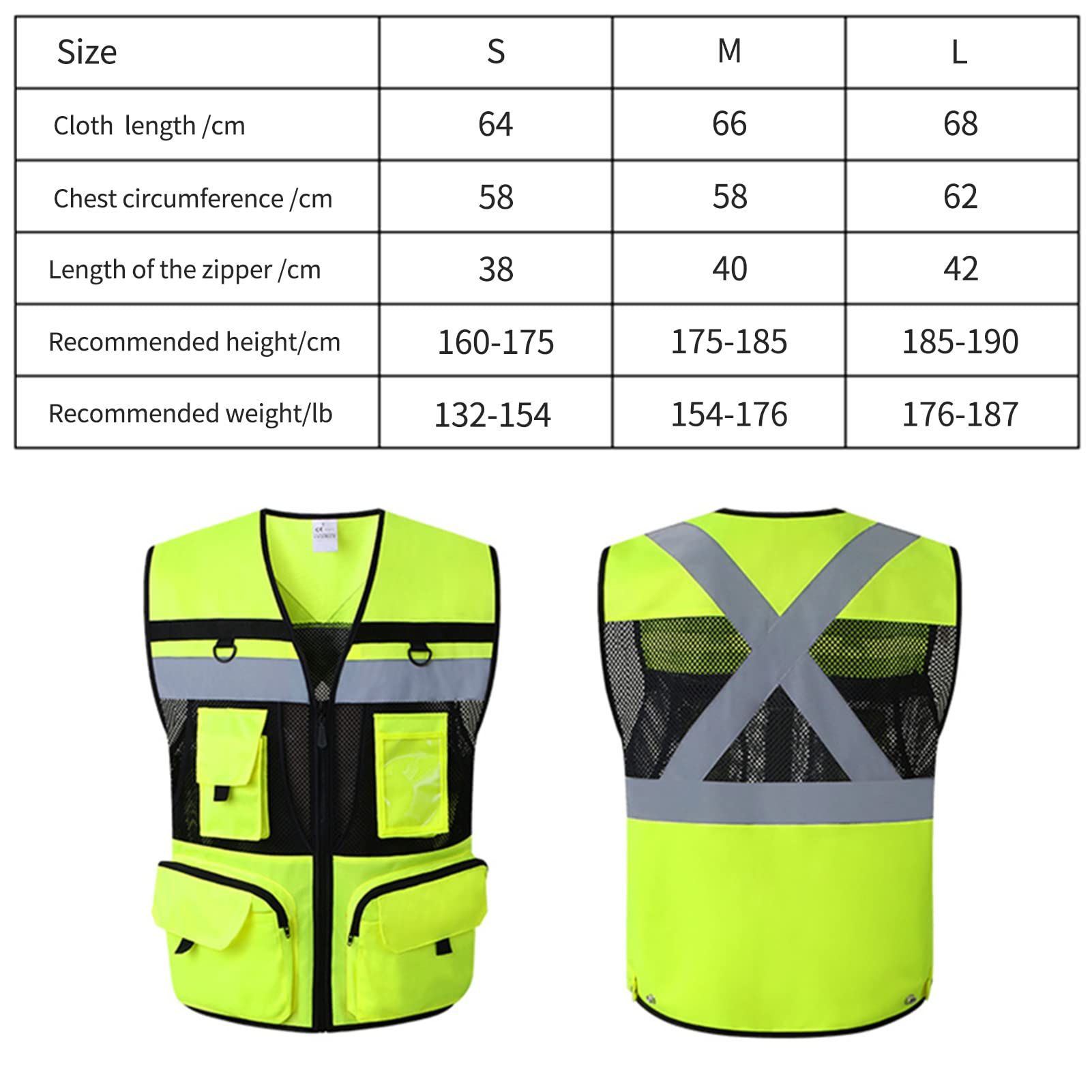 Gilet di Sicurezza Riflettente ad Alta Visibilità Con Tasca Zip, Fodera in Rete Traspirante, Delicato Sulla Pelle e Resistente All'Usura - Taglia M