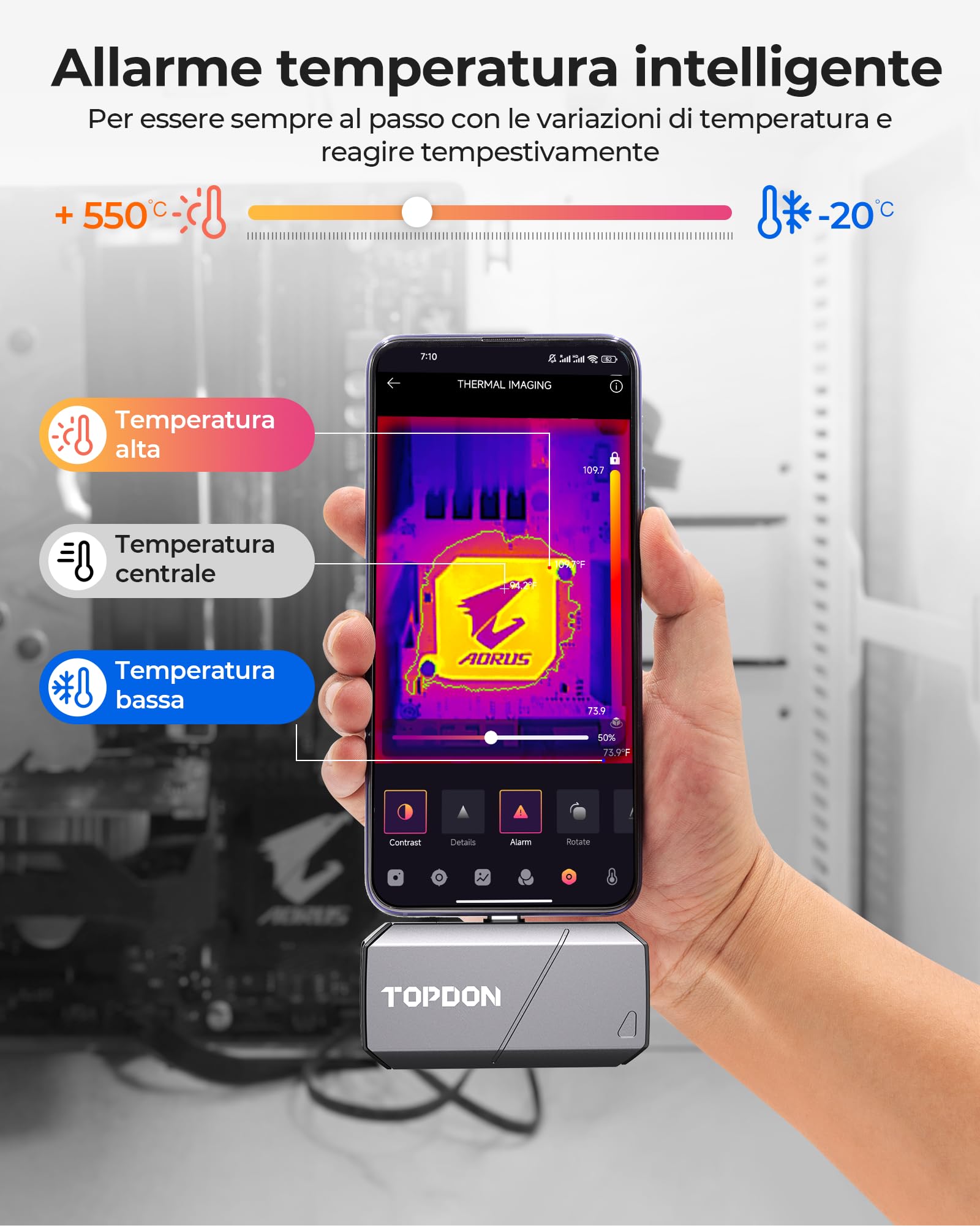 TOPDON TS001 Termocamera Professionale per Android, Messa a Fuoco Manuale, Campo di Osservazione 0,1 a 500m, 512x384 TISR Risoluzione, -20°C a 550°C,Telecamera Termica con Obiettivo Regolabile da 9mm
