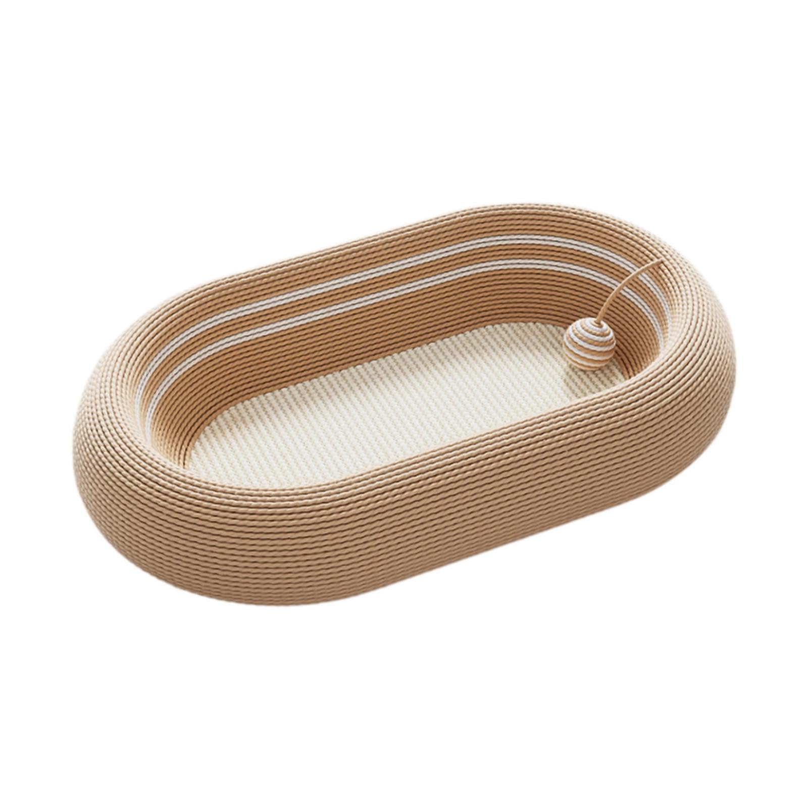 Griffoir pour Chat Corbeille à Gratter Spacieuse Couchage pour Félin Tapis de Griffade et Jouet en Sisal Adapté pour Le Sommeil et L'Entraînem, Brun Blanc