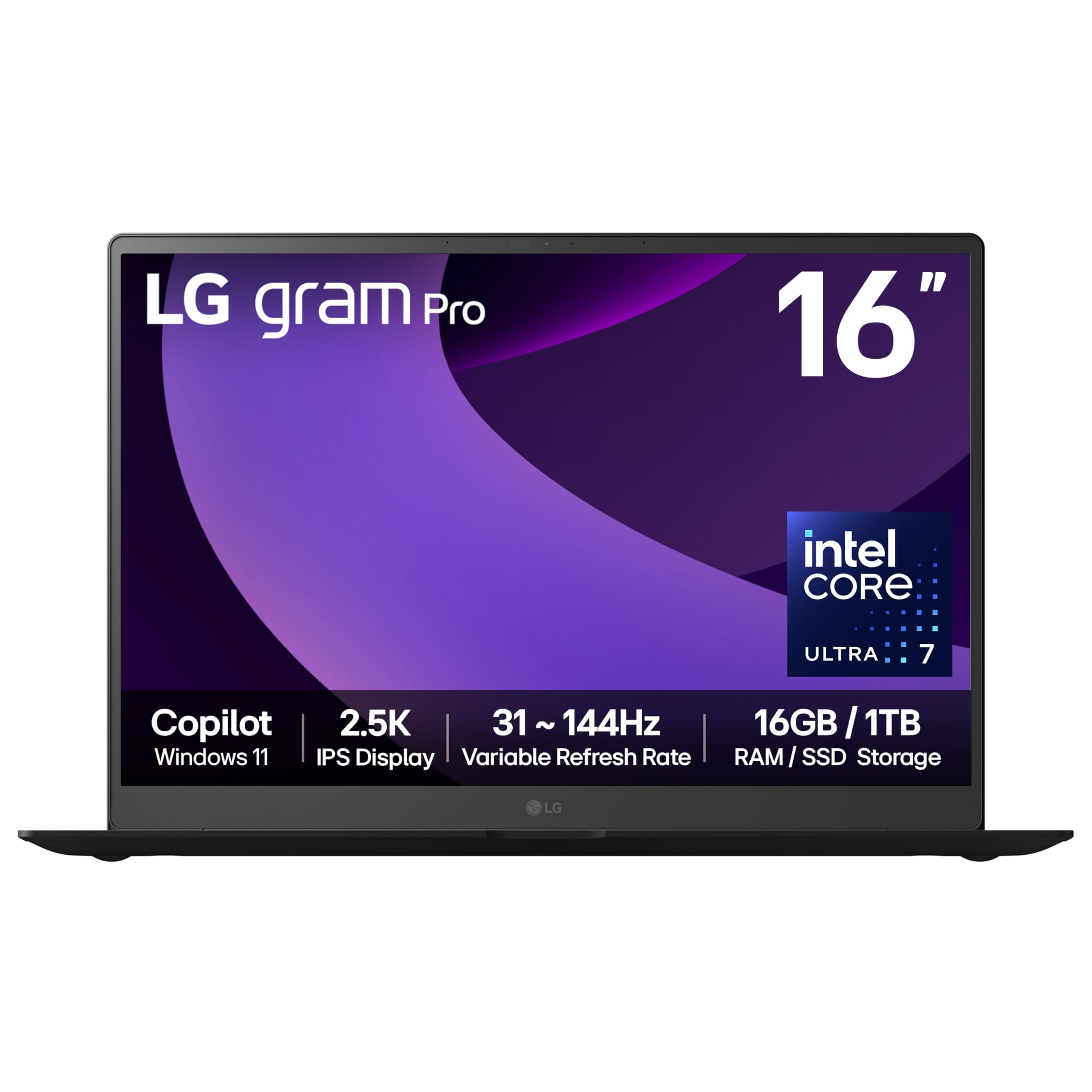 LG gram Pro 2025 16Z90TP-G 16 inch Ultra-Lightweight Laptop, Intel Core Ultra 7 Processor, 16GB RAM, 1TB SSD, gram hybrid AI, Copilot, Windows 11 Home (Obsidian Black)