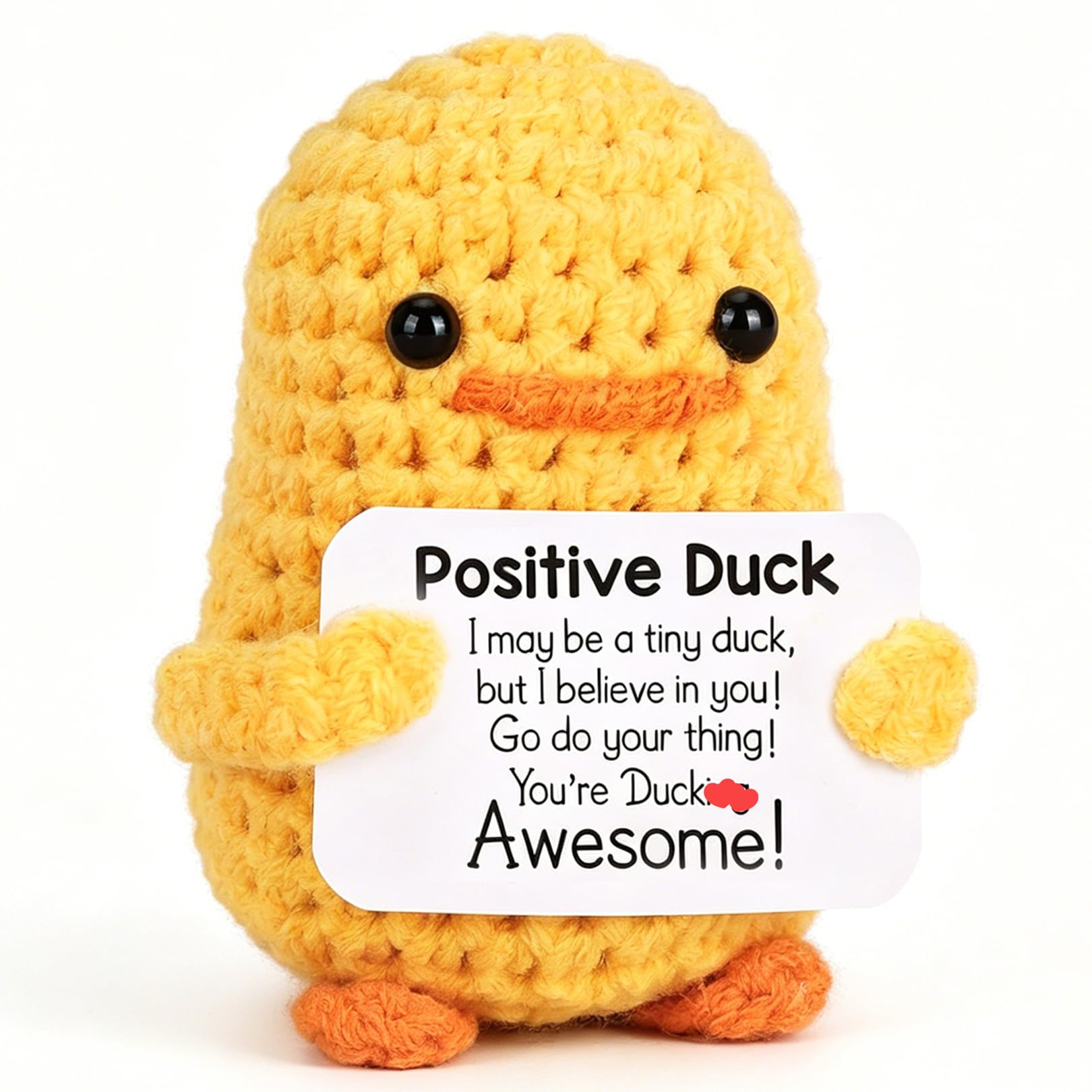 Emotional Support Gift,Motivational Duck Gifts Positive Crochet Animals,Good Luck Gift Exam Stress Relief Cute Mini Knitted Duck with Card for Family Friend Classmates Adults Kids Encouraging Present