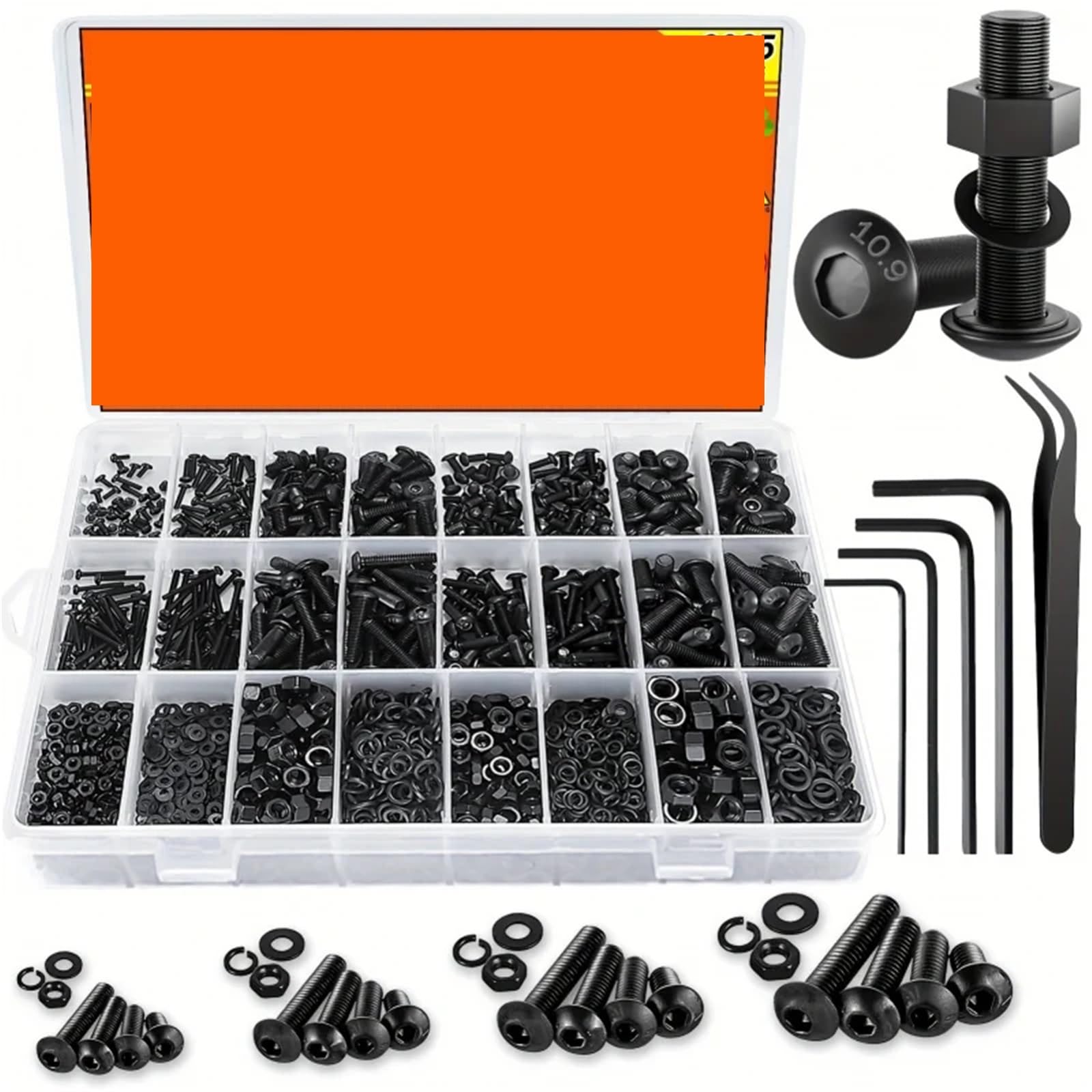 2085PCS 10.9 Kit de arandelas tuerca tornillo métrico acero aleación M2-M5, juego surtido pernos máquina cabeza botón hexagonal para Electrónica