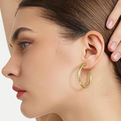 Vista 4 de Aretes de aro de oro de 14 quilates para mujer, aretes de aro gruesos de oro infinito de 14 quilates, regalos clásicos de comodidad para mujer