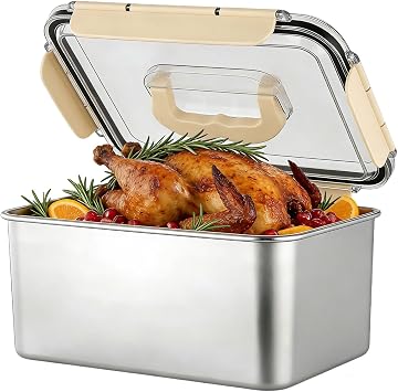 Large Stainless Steel Food Storage Containers with Lids 7500 ML/ 254 oz / 32 Cup Meal Prep Containers for Vegetables, Fruits, Snacks, Roasting Chicken, Lasagna, Baking Casserole