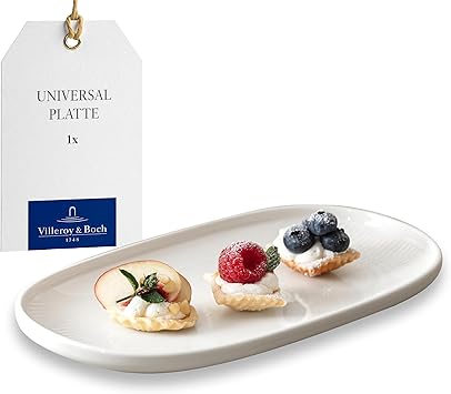 Villeroy & Boch Afina Gourmet Universal Plate/Pickle Dish, Premium Porcelain, Made in Germany, Dishwasher and Microwave Safe, 9 x 5 in, Stackable, Rich, Creamy White