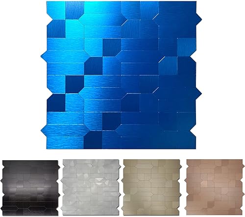 Miniatura 3 de XUANINY 7 hojas de azulejos metálicos para salpicaduras de muro, autoadhesivas, múltiples formas, mosaico de aluminio 3D, adhesivo de pared para
