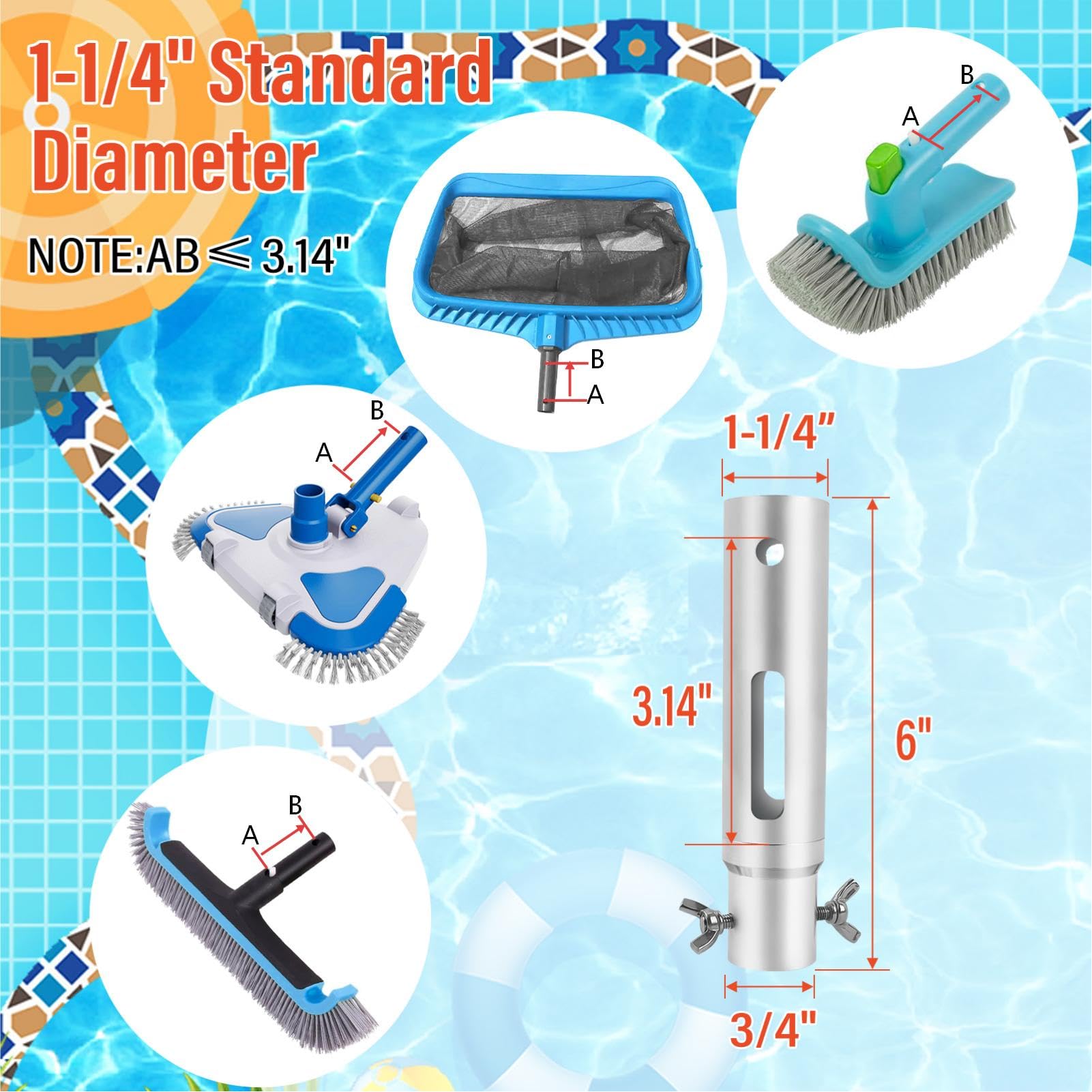 Poste telescópico de 16 pies, poste de extensión de aluminio para piscina, poste telescópico de 4 a 16 pies, poste telescópico de cepillo de piscina para cabezales de aspiradora de piscina, redes de