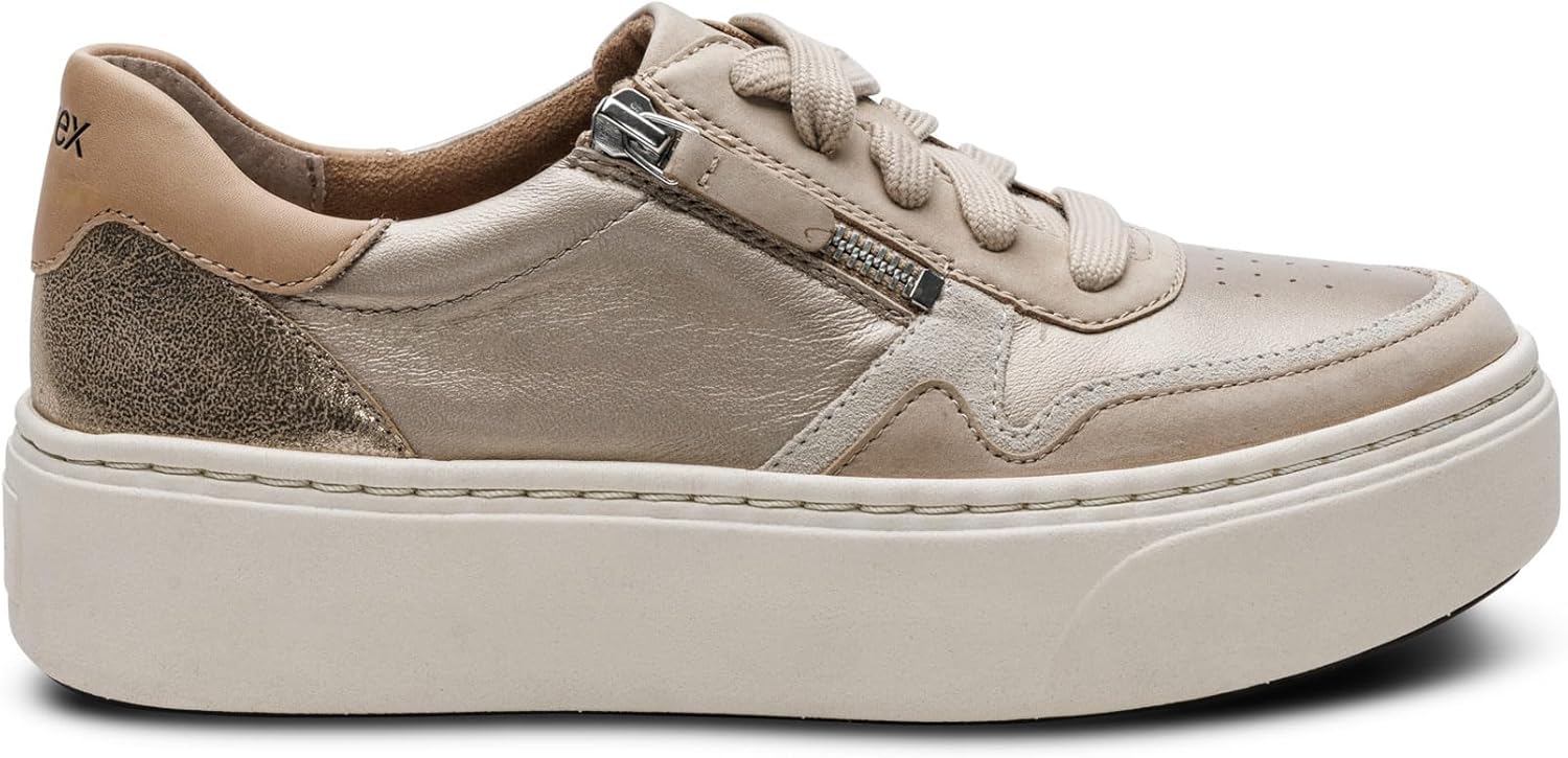 Aetrex Womens Shoes Leigh Orthopedic Arch Support Platform Sneaker – Leather Walking Shoe with UltraSky Cushioning, Side Zipper & Removable Insole - Image 2