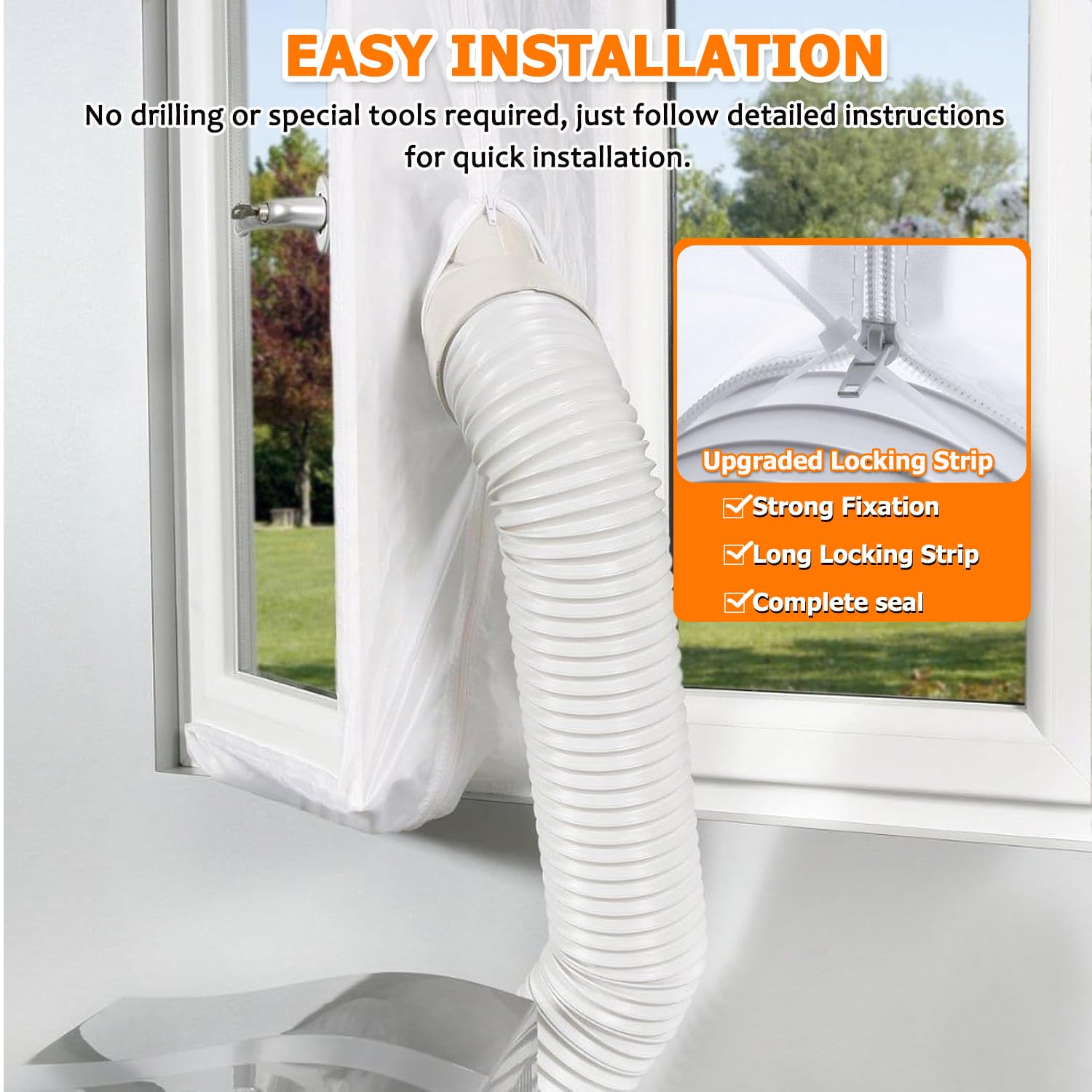 400CM Kit de Calafateo para Aire Acondicionado, Sello de Ventana Universal, Kit de Ventana Portátil para Aire Acondicionado y Secadora de Muebles | Kit de sellado de ventilación de ventana para secadora de aire acondicionado portátil, con cremallera y cie
