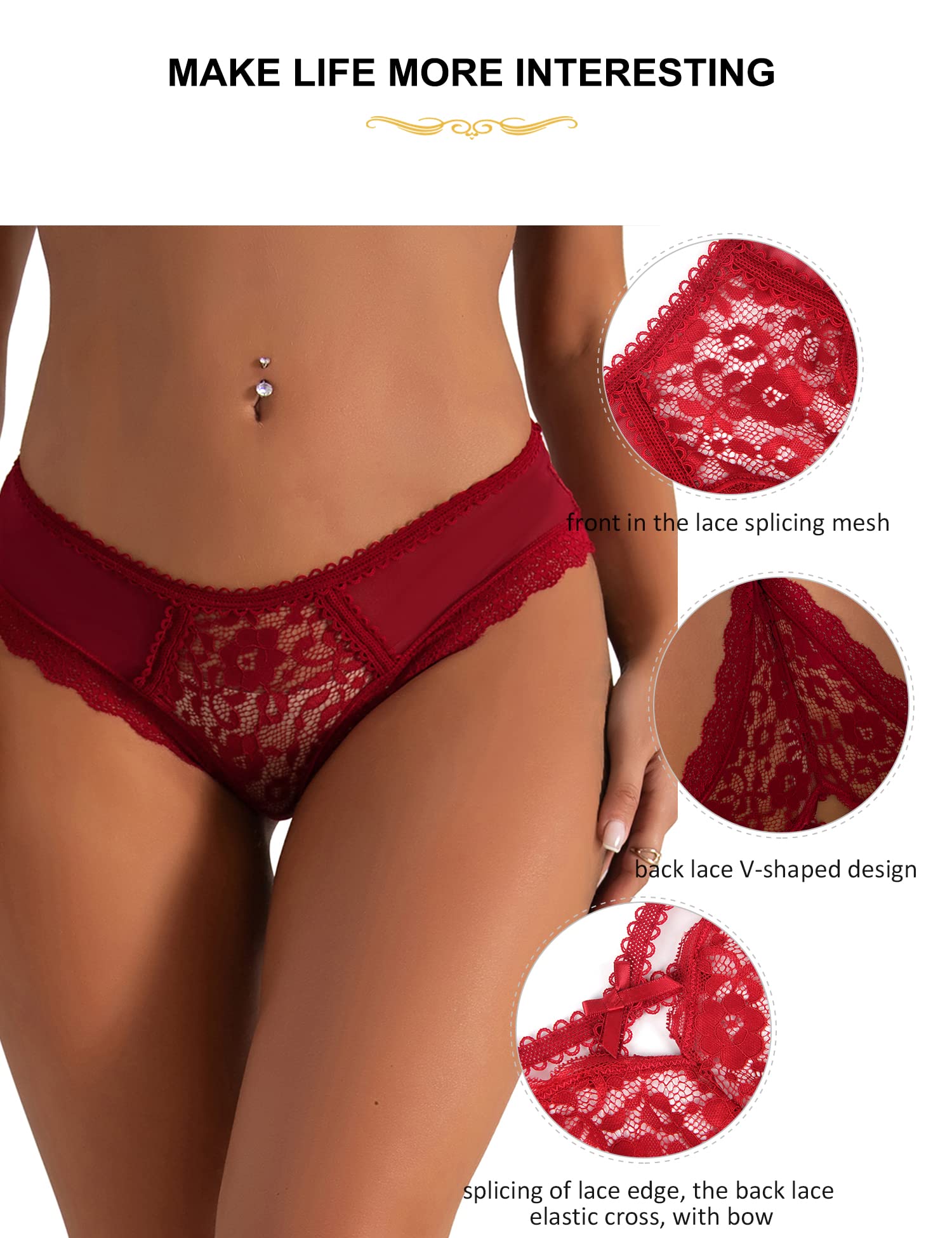 ohmydear Women's Plus Size Sexy Lace Thong Floral Underwear Criss Cross Bikini Panties Tangas Briefs XS-4XL