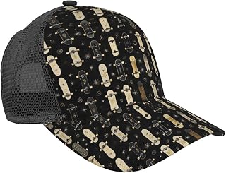Basball Hat Mesh Back for Men Women-Black Skateboards | Adjustable Snapback, Curved Brim, Sweatband, 22.4-23.7 In, Outdoor Wear