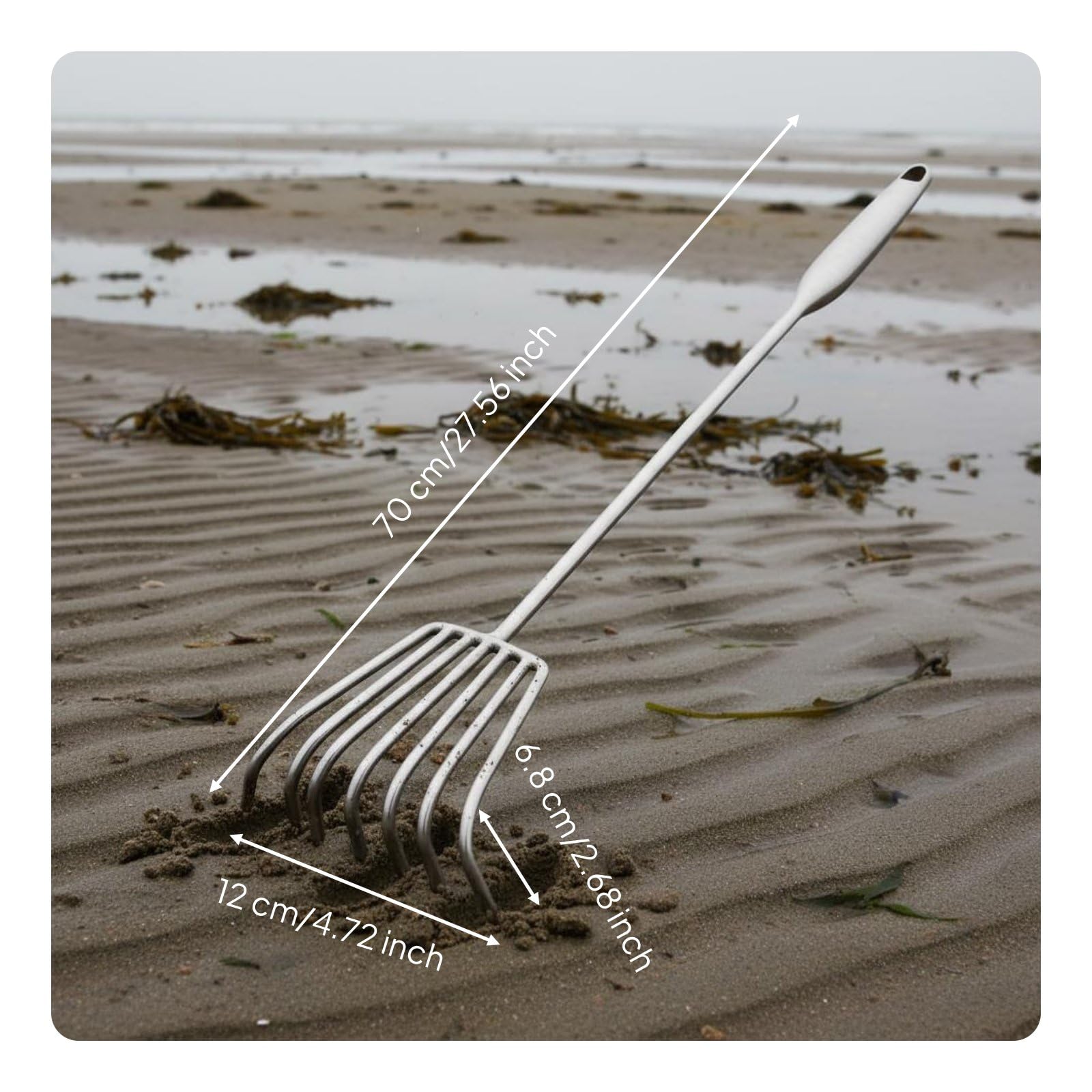 Rateau Agricole Rateau de Jardin Griffe Cultivateur Sarcloir en Acier Inoxydable Épais Antirouille Manche Long Ergonomique pour Ameublir Le Sol , 70CM , 7 Dents
