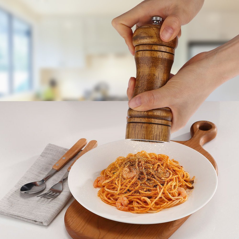 Palmcee 5 Inch Wooden Pepper Mill, Manual Grinder With Adjustable Ceramic Rotor - Image 4
