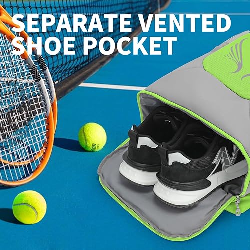 Miniatura 5 de INOXTO Mochila de tenis de 40L para hombres y mujeres, bolsa grande de pickleball con almacenamiento independiente de zapatos, impermeable y