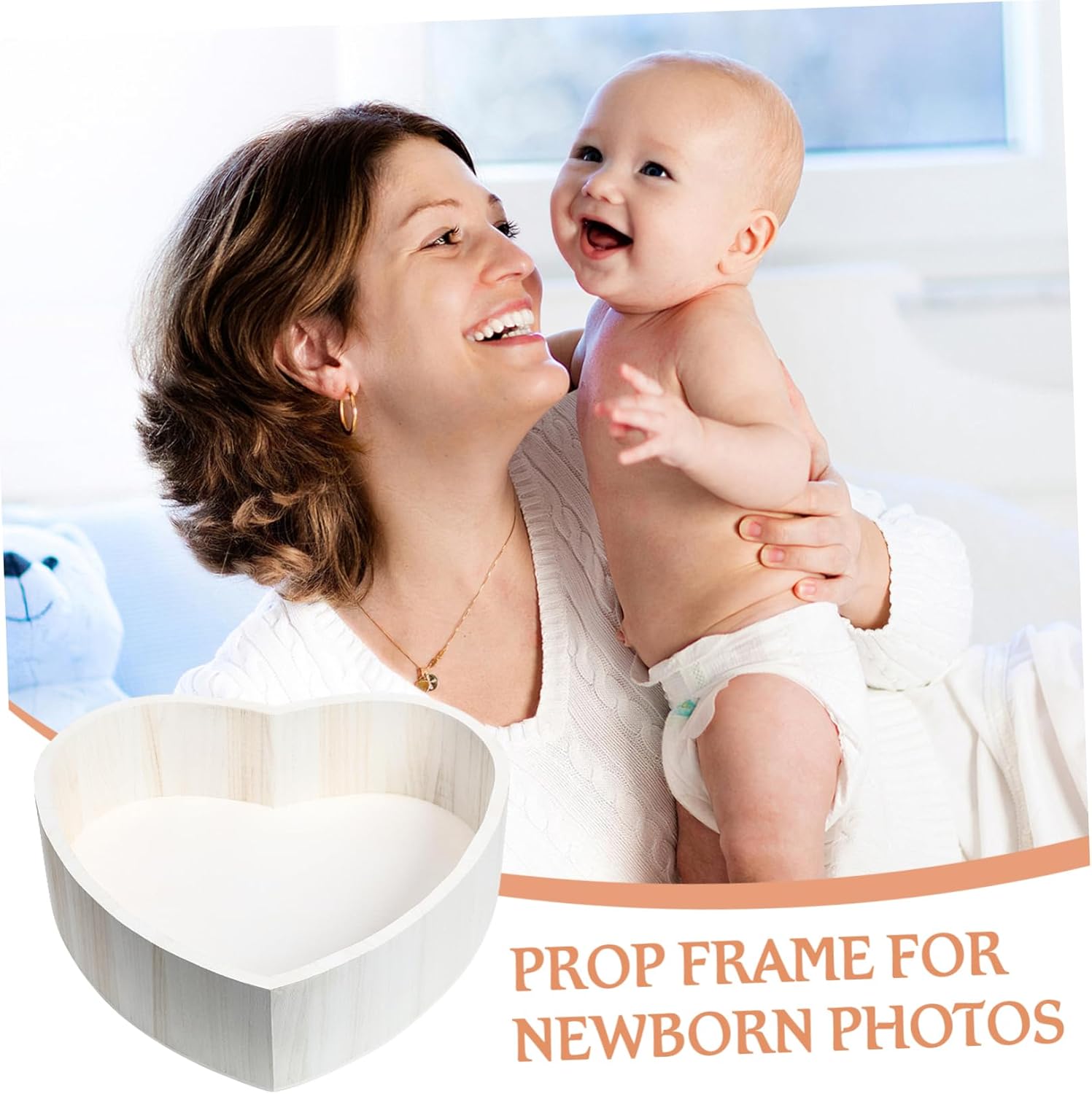 Heart-Shaped Wooden Bowl Newborn Photo Prop Baby Basket Baby Photography Accessory Baby Bed for Photographer