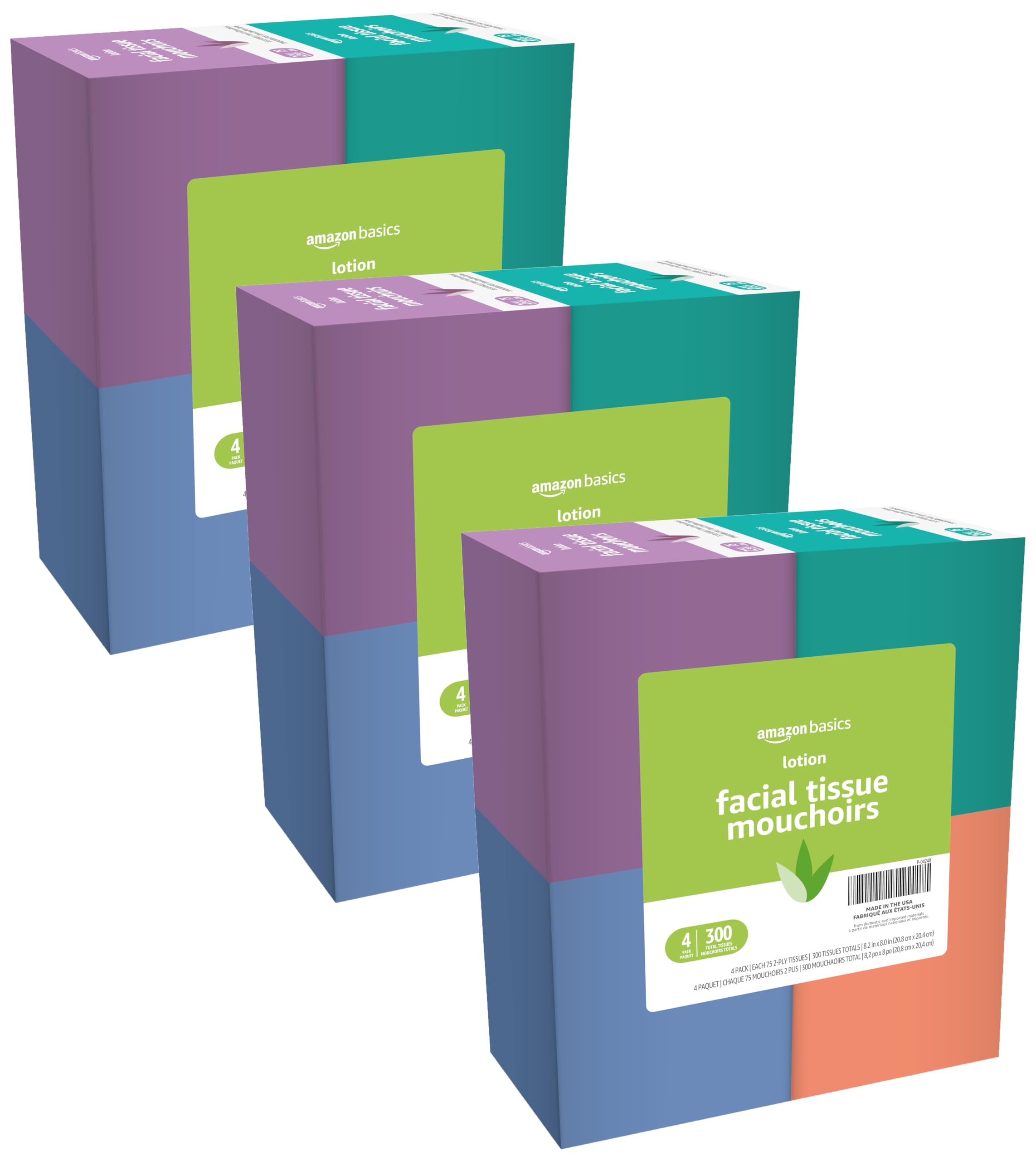 Amazon Basics Lotion Facial Tissues, 300 Count | FSC-Certified, 2-Ply Cube Boxes | Value Pack - main product image