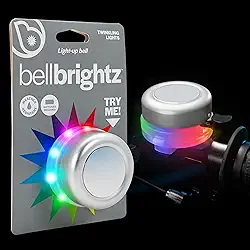 Brightz sino de bicicleta com luz led para crianças e adultos - acessórios legais de bicicleta infantil para meninos e meninas - ótimo presente de aniversário, meia para crianças (prata)