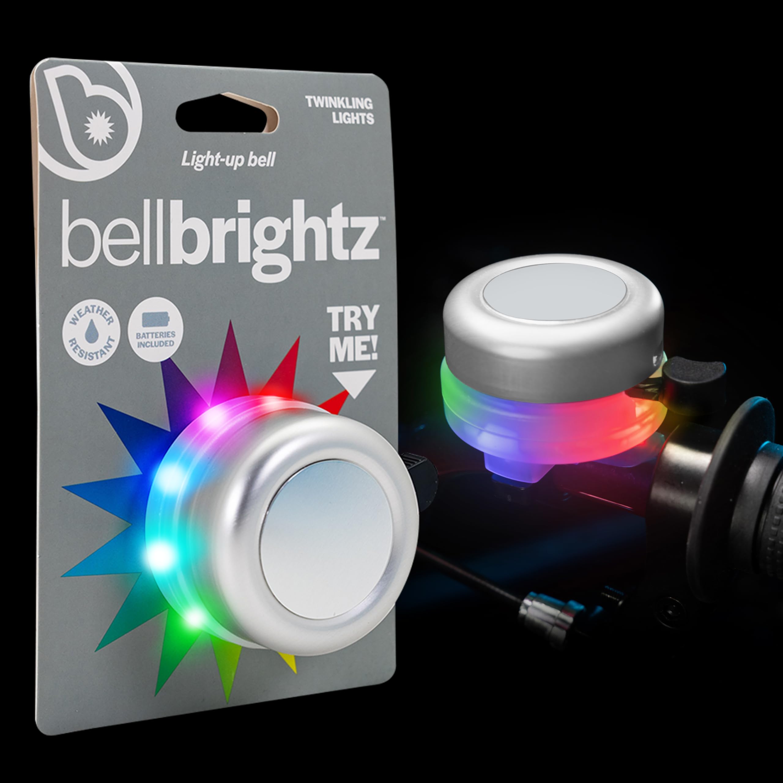 Brightz BellBrightz LED Light Up Bike Bell for Kids & Adults - Twinkling Rainbow LED Halo Light - Easy Push Thumb Switch for Bell Sound Unique Bicycle Accessory for All Ages