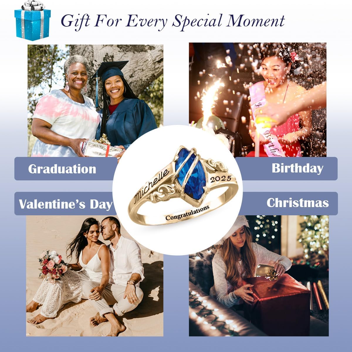 Personalized Custom Class Ring 2025 Sterling Silver High School Graduation Ring and College Class Ring Class of 2025 Ring Graduation Jewelry Gifts for Women Back to School Jewelry