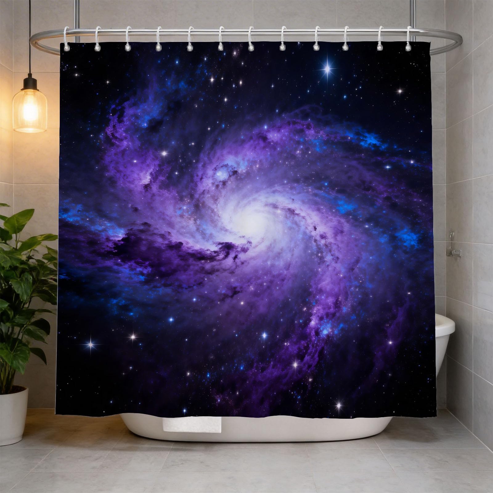 Hongduo White 3D Galaxy Shower Curtain For Stalls Bathtubs Cosmic Starry Sky Bathroom Decor Shower Curtain Set Polyester Fabric Waterproof 200X200cm/79X79 Inch With Hooks