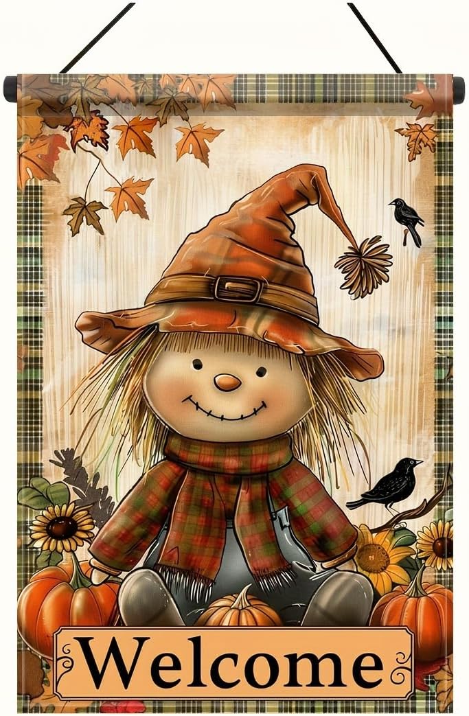 Fall Scarecrow Garden Flag 12x18 Inch Double Sided for Outside Welcome Scarecrow with Pumpkins Sunflowers and Plaid Yard Banner for Outdoor Lawn Patio Porch Autumn Harvest Thanksgiving Decor - Image 4