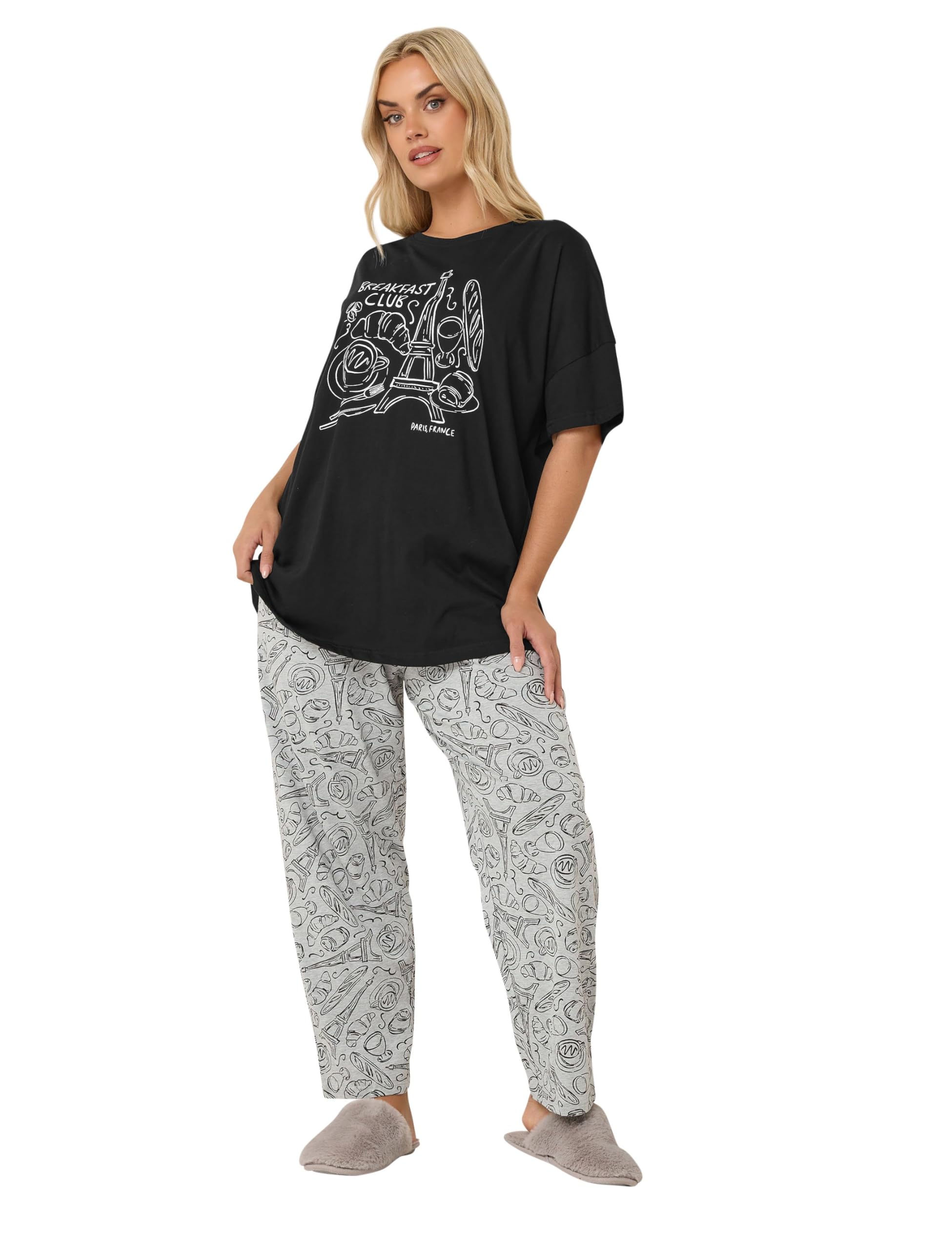 Yours Women's Multicolor 'Breakfast Club' Wide Leg Pyjama Set | Size: 18/20
