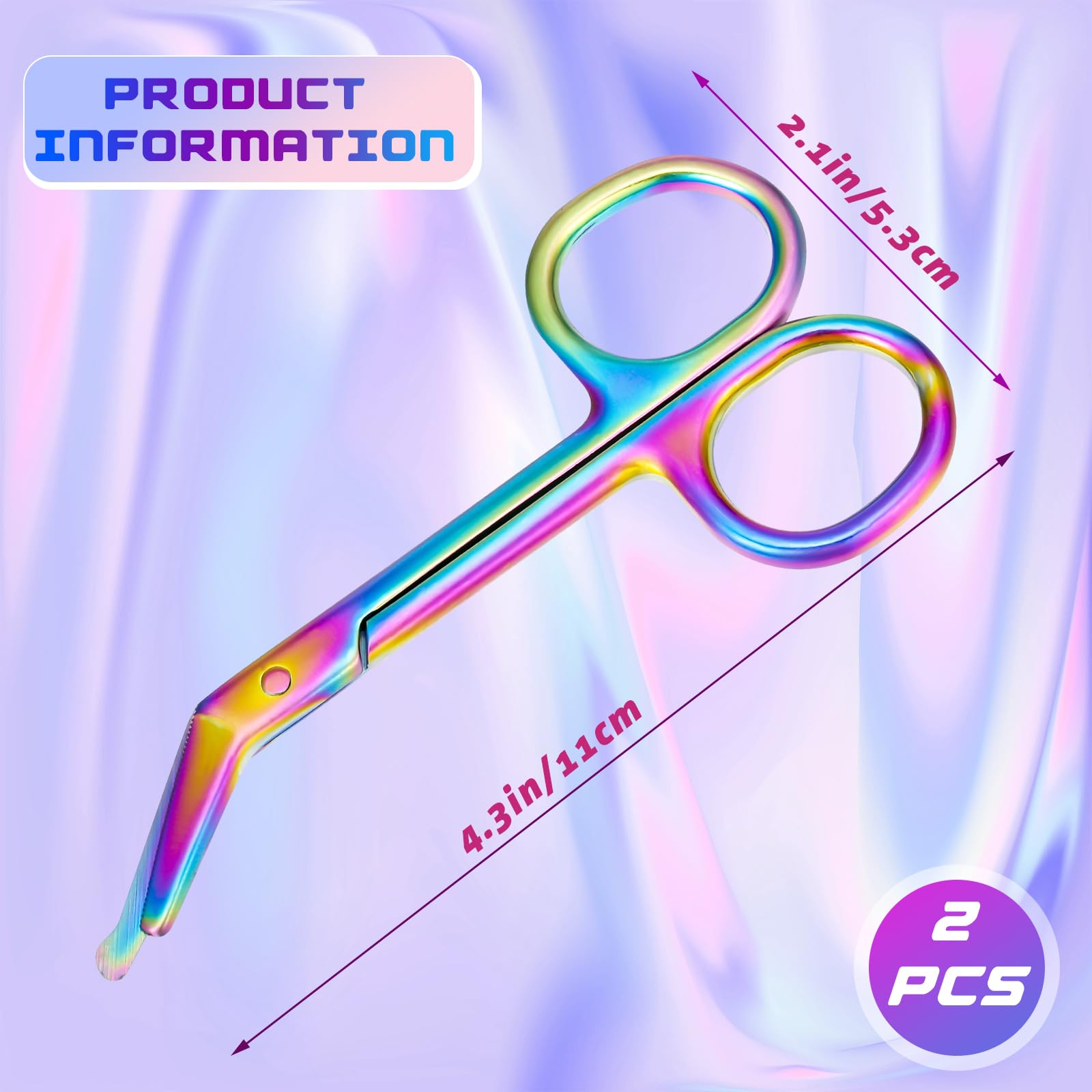 2 Pieces Ostomy Scissors Bandage Scissors Nursing Scissors Stainless Steel Scissors for Doctors, Nurses, Veterinary Home Nursing, 4.3 x 2.1 Inch, Curved (Rainbow) — Amazon image 2