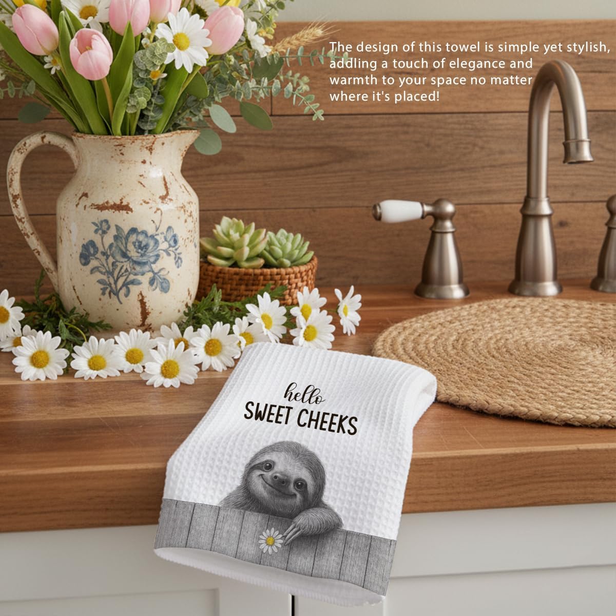 Funny Cute Sloth Hand Towels for Bathroom,Hello Sweet Cheeks Sloth Gifts for Women, 1 PCS pet Decor Kitchen Towels,Cute Animal,Pet Owners Housewarming - B06 - Image 5