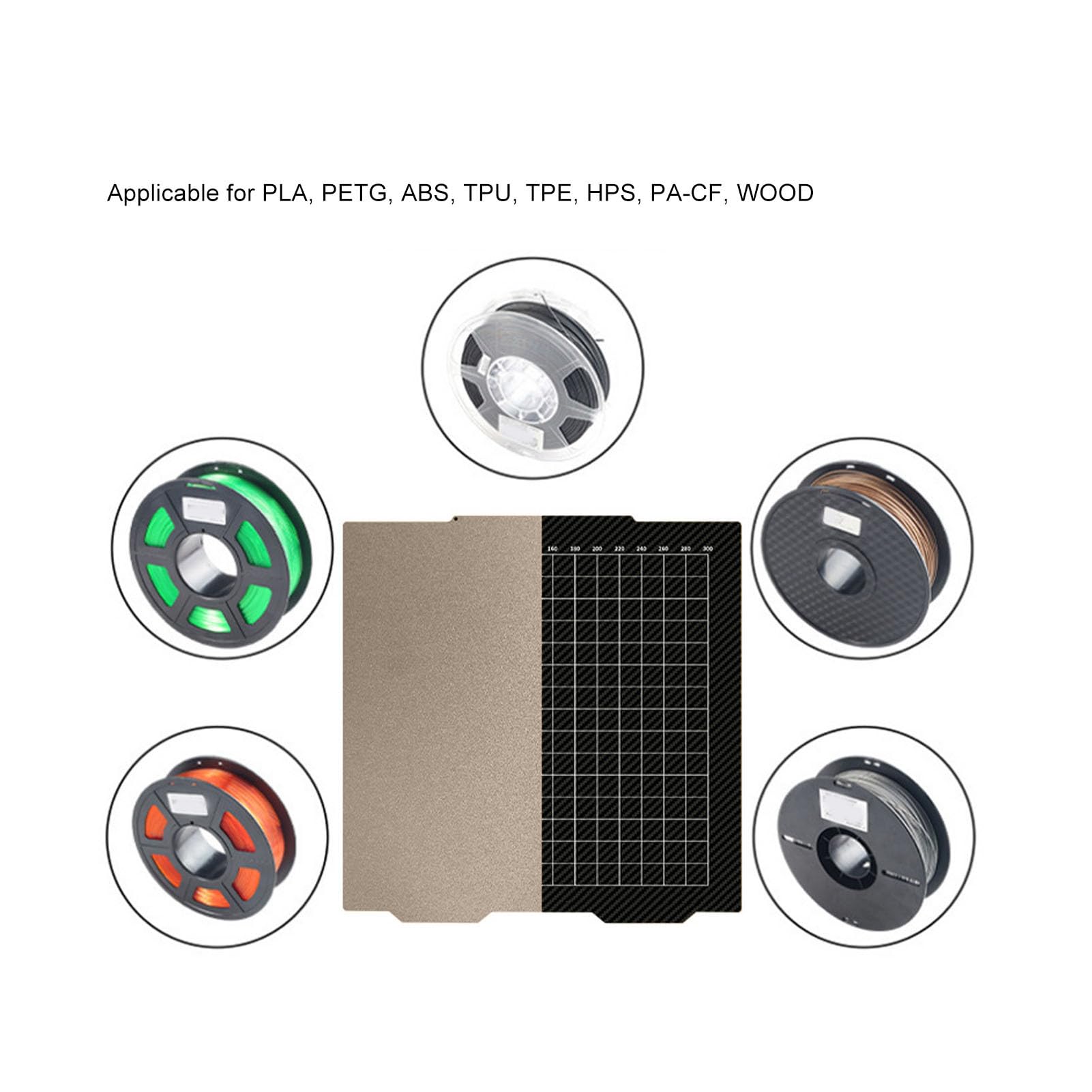 Bauplatte Für 3D-Drucker, 365 X 365 Mm, Doppelseitige Kohlefaser-PET-Pulverbeschichtung, Magnetisches PEI-Federstahlblech, Hitzebeständig, Für Multimaterial-3D-Drucker