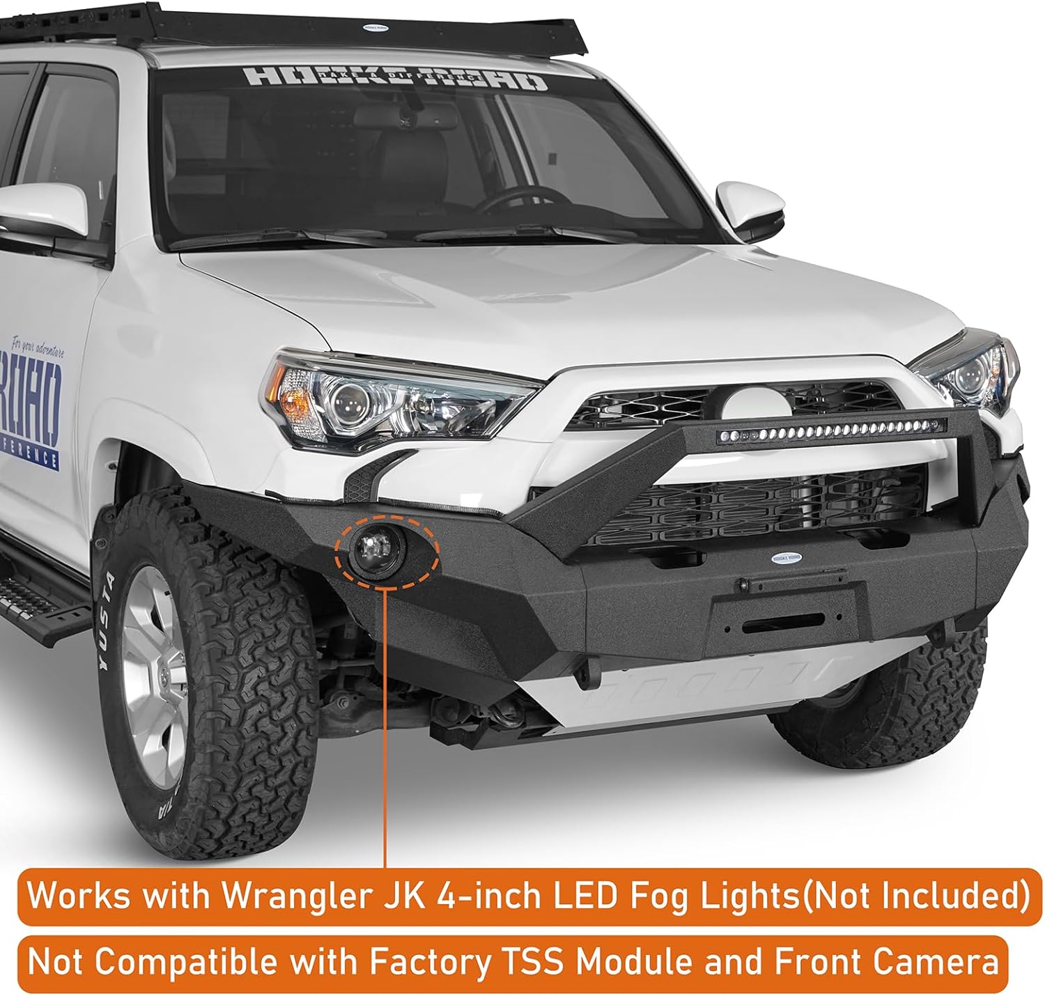 Hooke Road 4Runner Full Width Front Bumper for 2014-2024 Toyota 4Runner 5th Gen (Exclude Limited), Off-Road Steel Bumper with Winch Plate, Skid Plate & D-ring Mounts