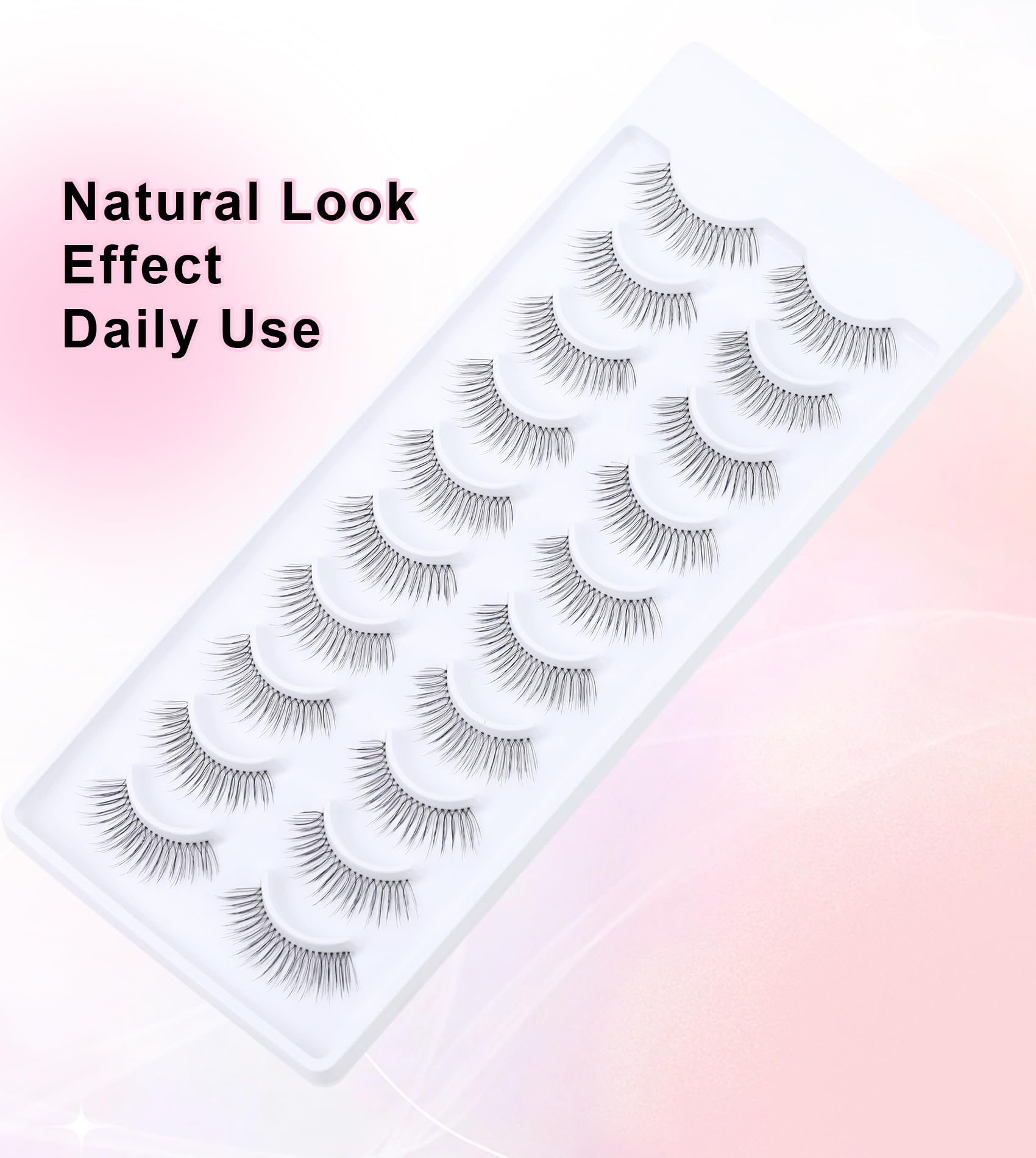 Natural Look False Eyelashes 10 works 100% hand-tied Short Lashes Length 9-11mm Transparent Invisible Band Fake Eye Lashes Strip Natural Faux lashes (A37) - Image 4