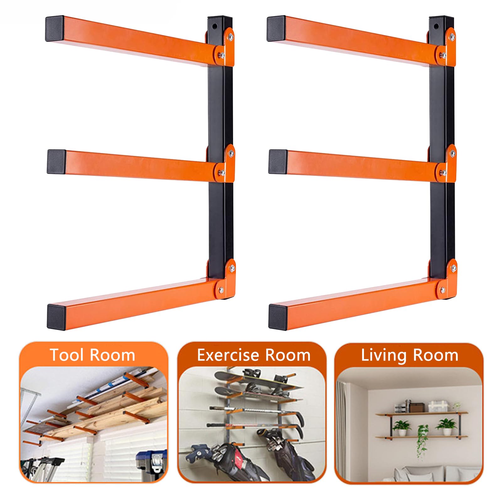 Kragarmregal, 2 Stück Holzlagerungs-Metallregal Holzregal mit 3 Ebenen Wandregal Garage Werkzeug Wandhalterung Snowboard Storage Wandmontiertes Rack für Leiter Fahrrädern Holzlager