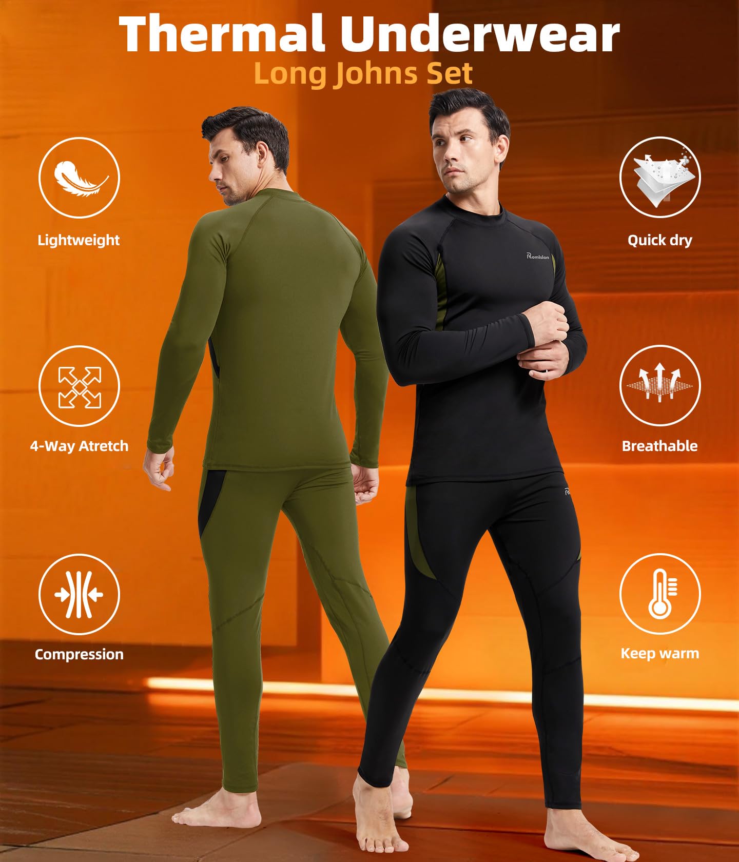 Deals Of The Day Clearance TMOYZQ Thermal Underwear For Men Long Johns Fleece Lined Hunting Gear Bottom Top Set Winter Warm Base Layer For Cold Weather