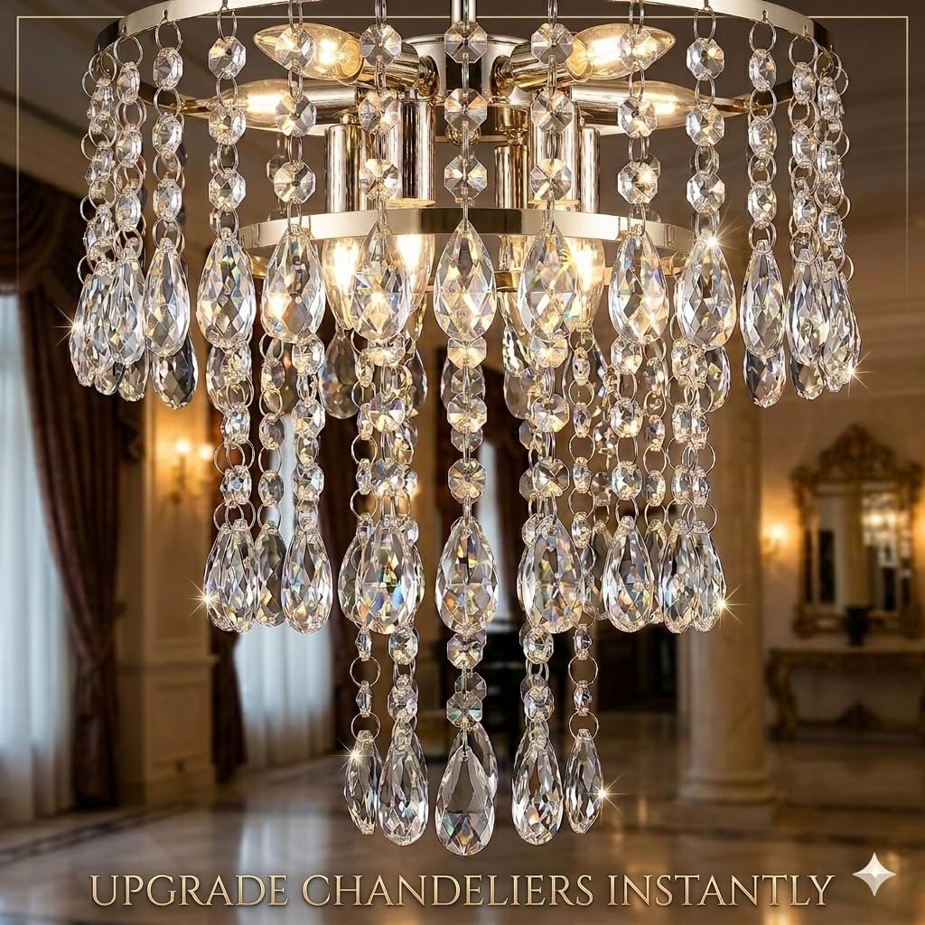 HOHIYA Crystal Christmas Ornaments Set 30PCS Clear Acrylic Hanging Icicle Prisms and Bead Garland for Christmas Tree Wedding Chandelier Window Party Holiday Decorations