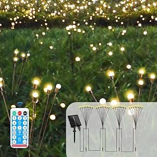 4 Pack Solar Firefly Lights 8 LED, Garden Outdoor Solar Light Waterproof IP65 with Larger Solar Panel & Remote, Eocean Solar Wind Swaying Lights 8 Modes, Yard Lawn Pathway Decoration Light, Warm White