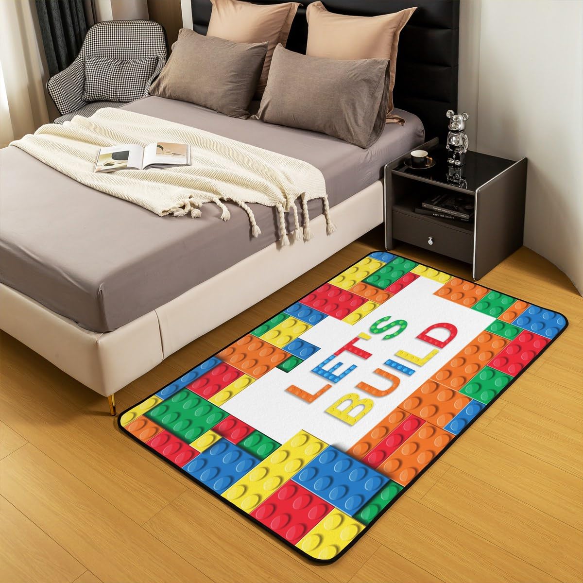 Homemissing Nadruk klocków dywan do salonu 150 x 200 cm dzieci cegła style akcentujący dywan dla chłopców nastolatków kolorowa mata podłogowa dla chłopców kochanka dywan dekoracyjny