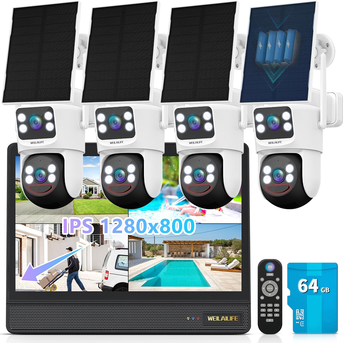 Solar Powered Wireless Security Camera System, Home WiFi Video Surveillance