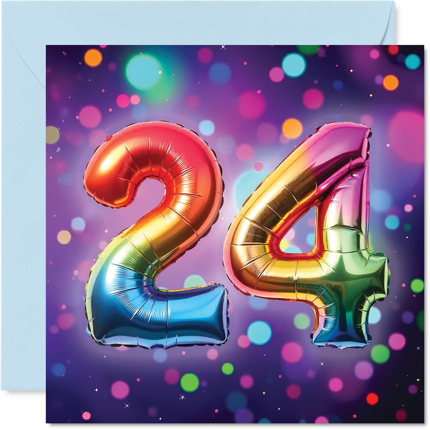 24th Birthday Cards for Men Women - Rainbow Foil Balloon - Happy Birthday Card for 24 Year Old Man Woman Daughter Auntie Grandson Brother, 145mm Bday Greeting Cards