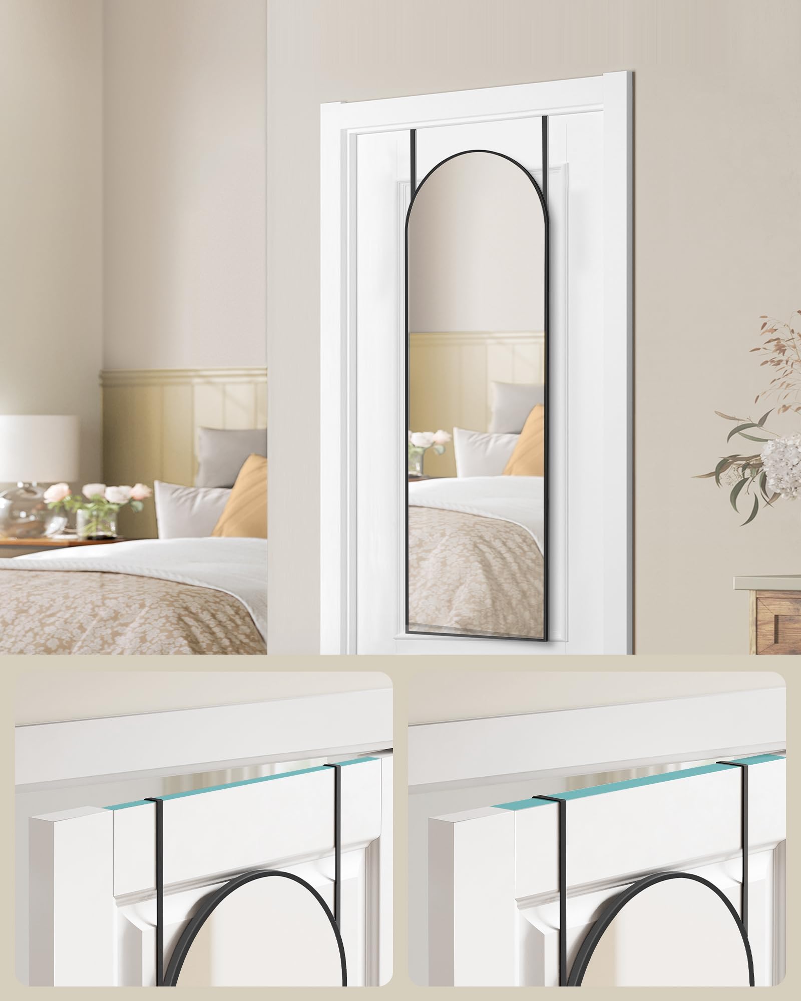 SONGMICS Pełne lustro wiszące, 120 x 40 cm, zakrzywione lustro, rama ze stopu aluminium, szkło hartowane, do sypialni, salonu, garderoby, atrament czarny LFM033B01