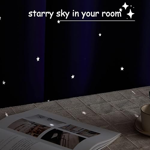 Miniatura 4 de NICETOWN Cortina de habitación infantil inspirada en el espacio nocturno con estrellas centelleante, cortinas blackout para ventana para dormitorio