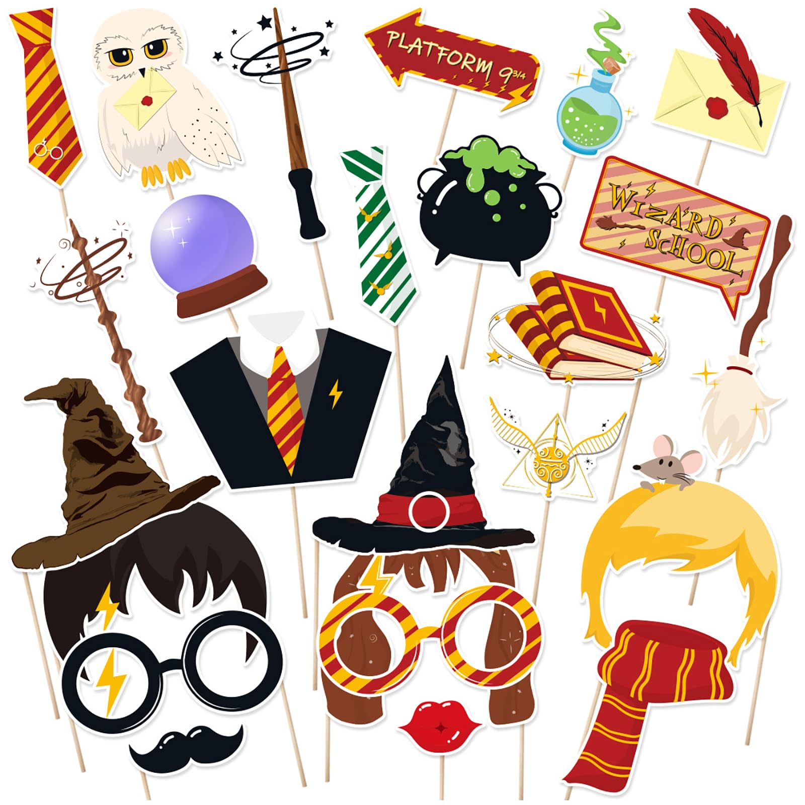 25 Pieces Harry Potter Party Photo Booth Props Magical Photo Props Wizard Castle Themed Party Decorations for Kids Birthday Halloween School Party Supplies(Yellow and Black)