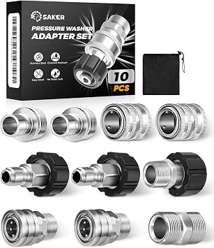 Saker Pressure Washer Hose Connector Set 10 PCS,Hose Adapter Set,Pressure Washer Connector Accessories,M22-14 Swivel to 3/8 Quick Connect, 3/4" to Quick Disconnect,Quick Connect Set with Storage Bag